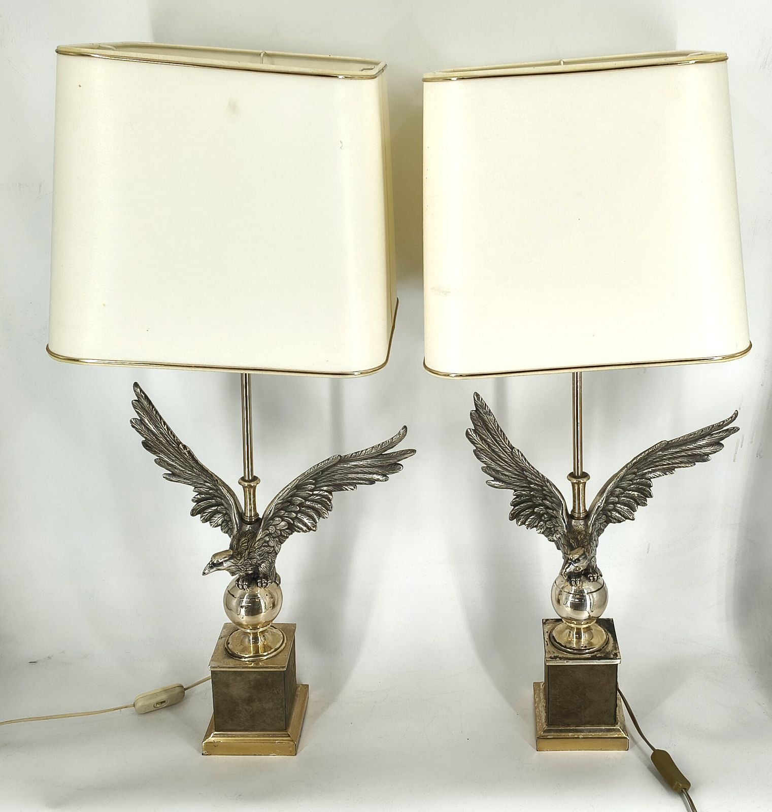 Pair Of Nikkel Eagle Table Lamps By Loevsky And Loevsky, 1970s