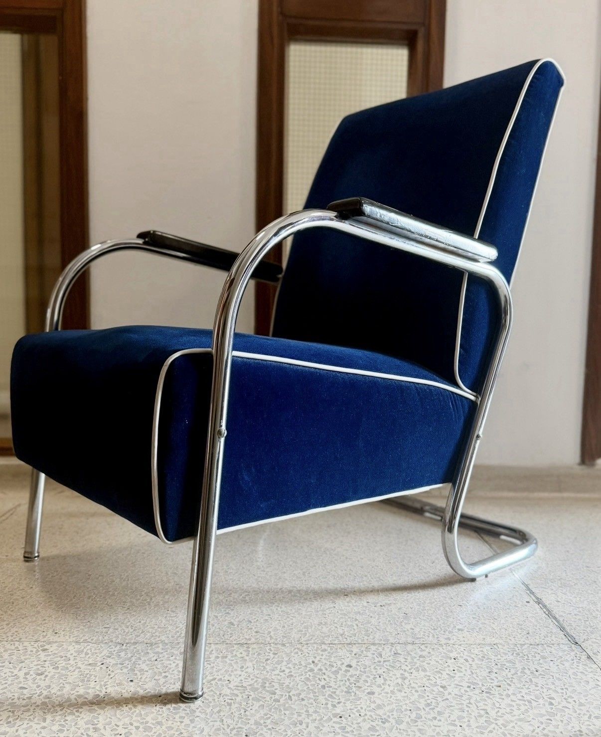 Kem Weber For Lloyd Co,  Art Deco Bauhaus Tubular Steel Lounge Chair photo for sale