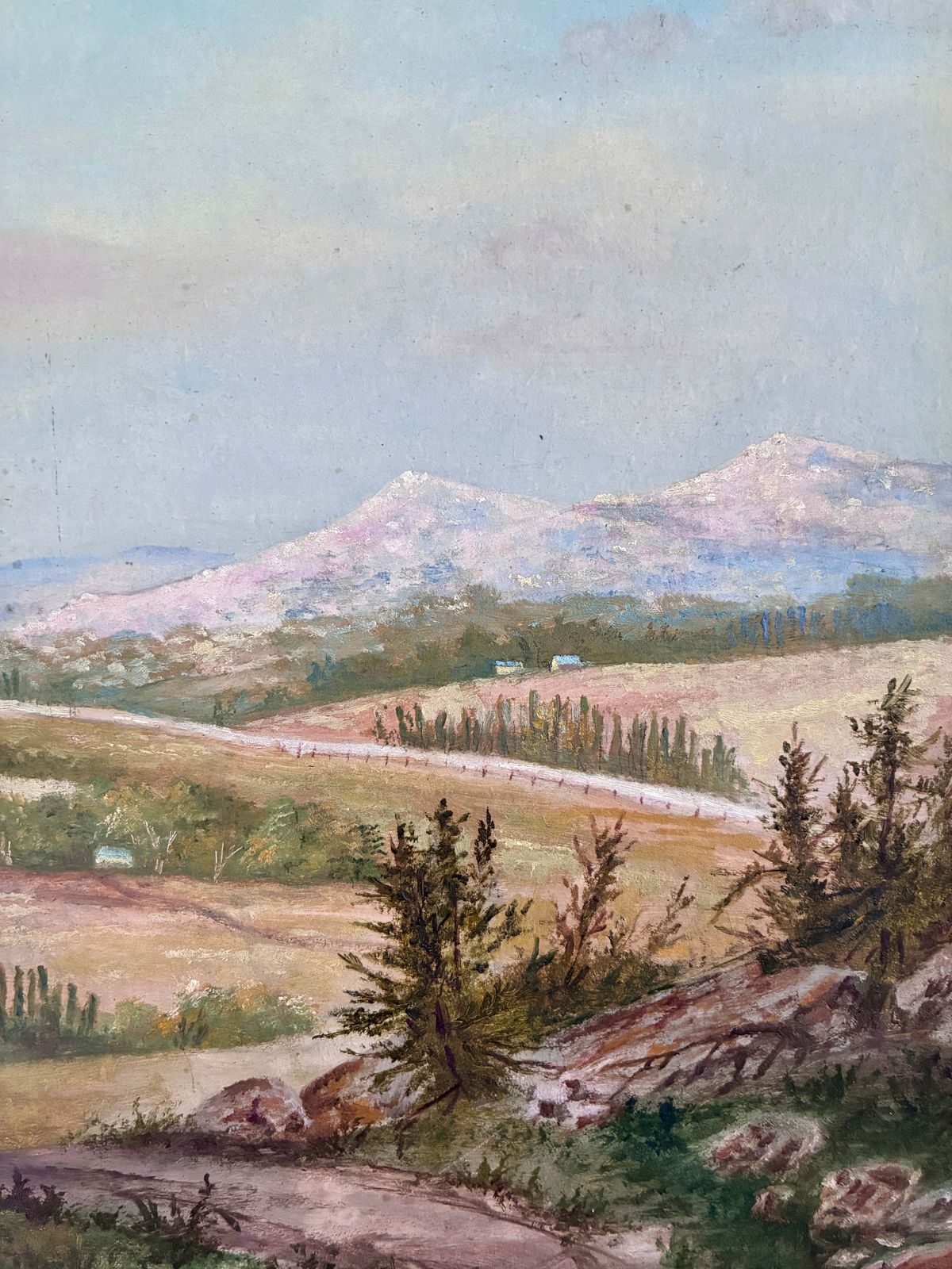 Vintage Original Landscape Oil Painting: Countryside Nature Wall Art photo vinterior