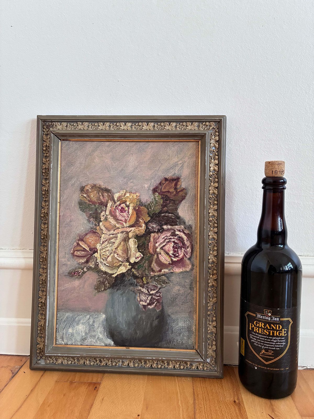 350.0 Vintage Original Flower Oil Painting, Flower Still Life Art photo
