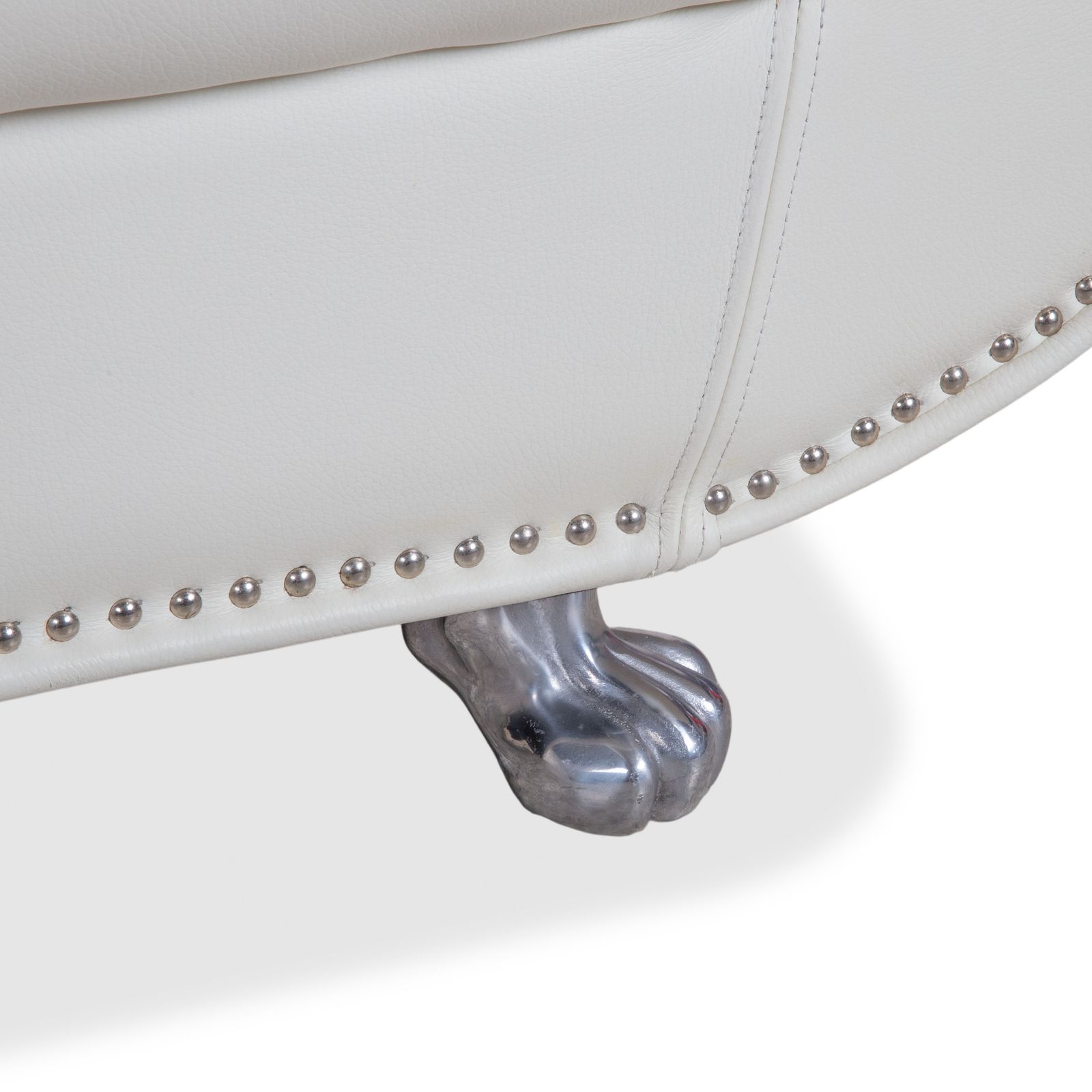 Bretz Gaudi Leather Three Seater Sofa White Cream Beige Silver Lion's Paw Feet Rivets photo Furniture