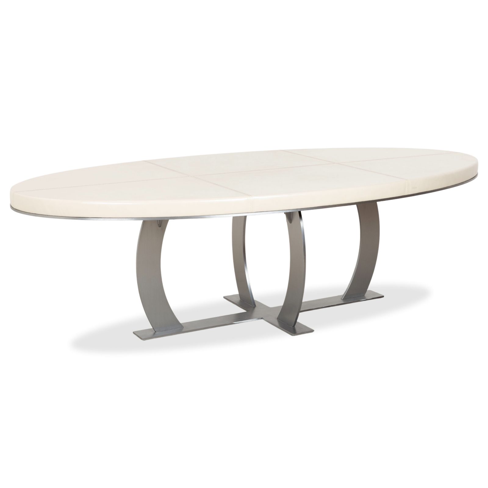 Table à manger Baxter Gilbert en cuir beige crème blanc, ovale, salle à manger