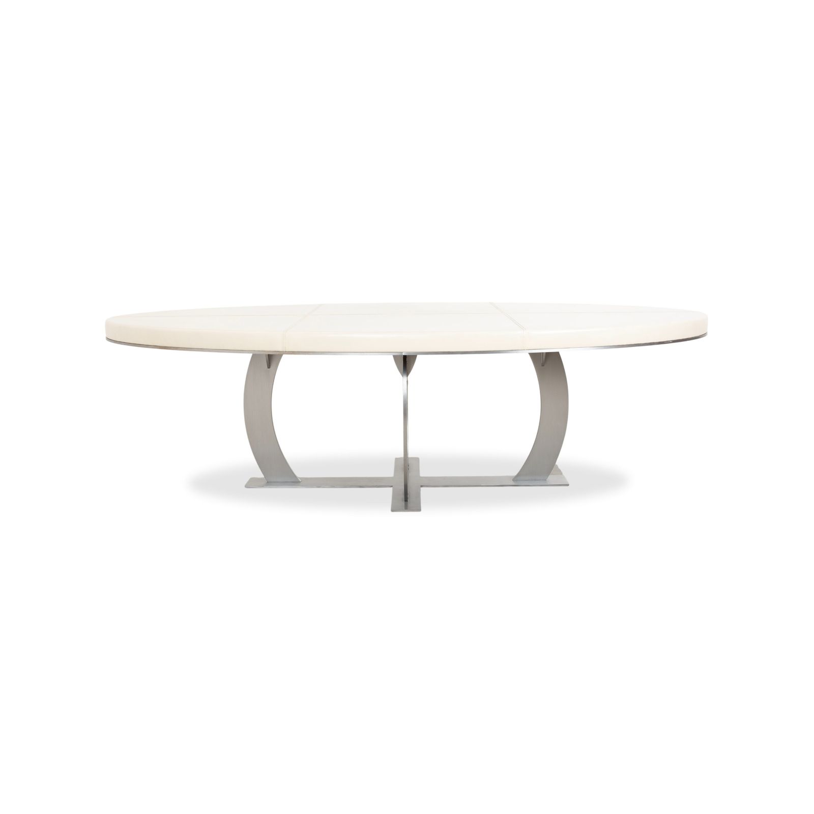 photo for sale Table à manger Baxter Gilbert en cuir beige crème blanc, ovale, salle à manger