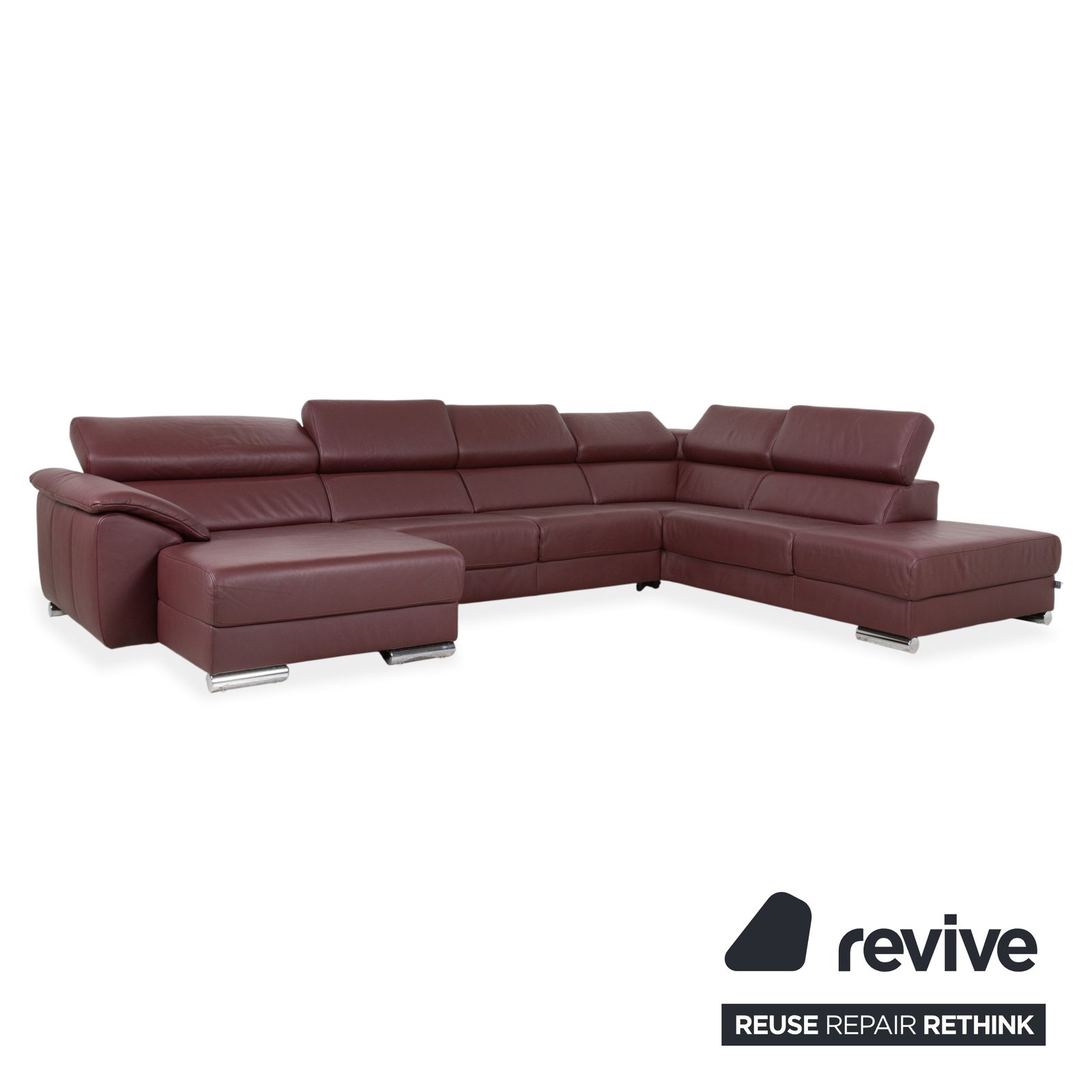 Ewald Schillig Brand Blues Leder Chroom Hoekbank Rood Bordeaux Manuele Functie photo 3241.0