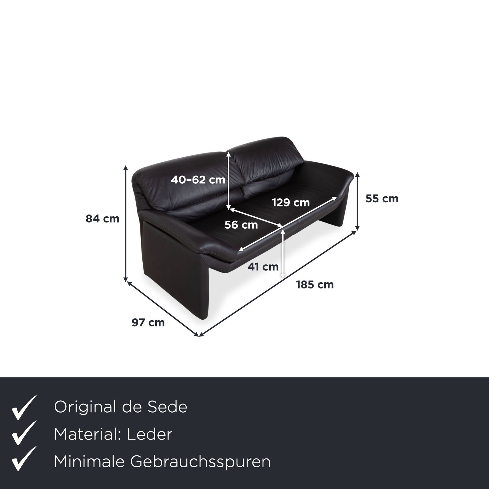 Canapé 2 places De Sede Hans Kaufeld en cuir noir, fonction manuelle photo furniture