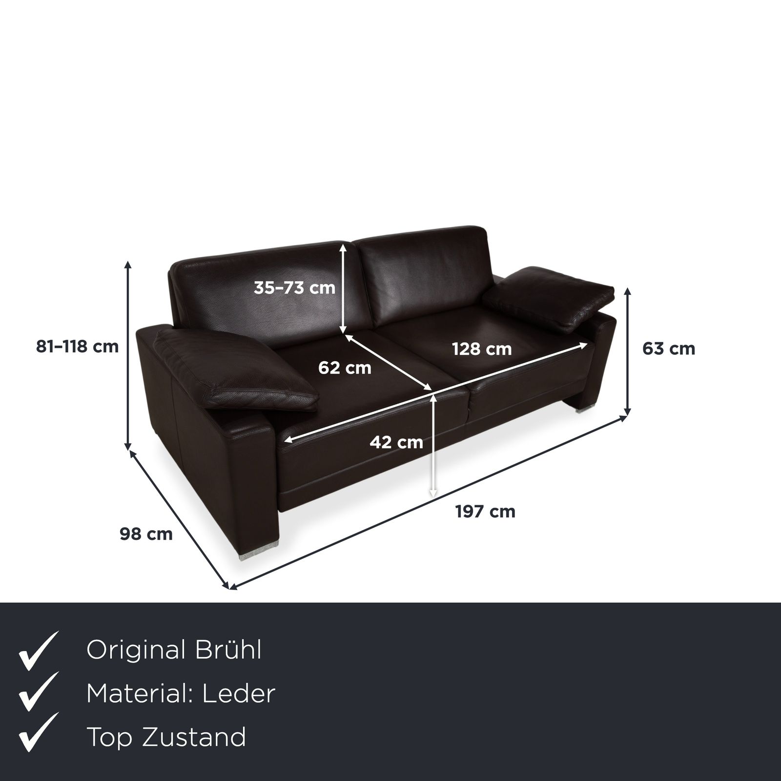 Brühl Alba Three Seater Leather Sofa, Brown, Including Headrest And Chrome Feet, Thick Leather photo furniture