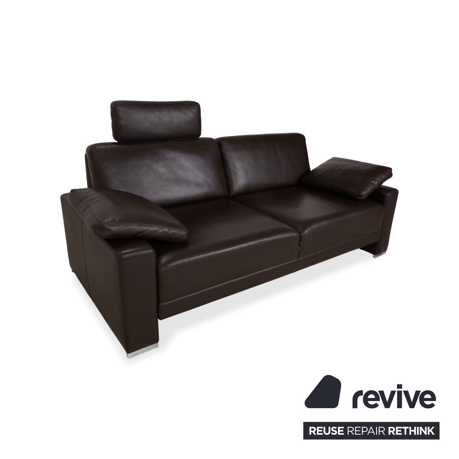 Brühl Alba Three Seater Leather Sofa, Brown, Including Headrest And Chrome Feet, Thick Leather photo 2794.0