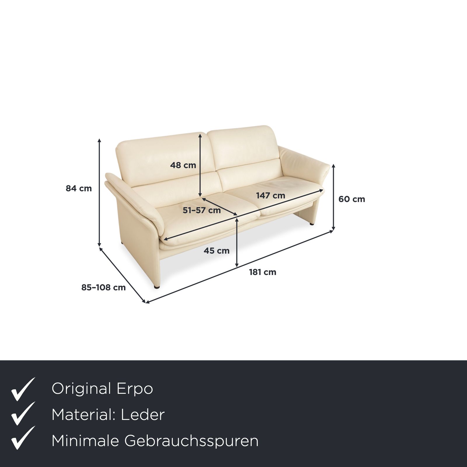 Canapé 2 places Erpo Chalet en cuir crème beige, fonction manuelle photo furniture