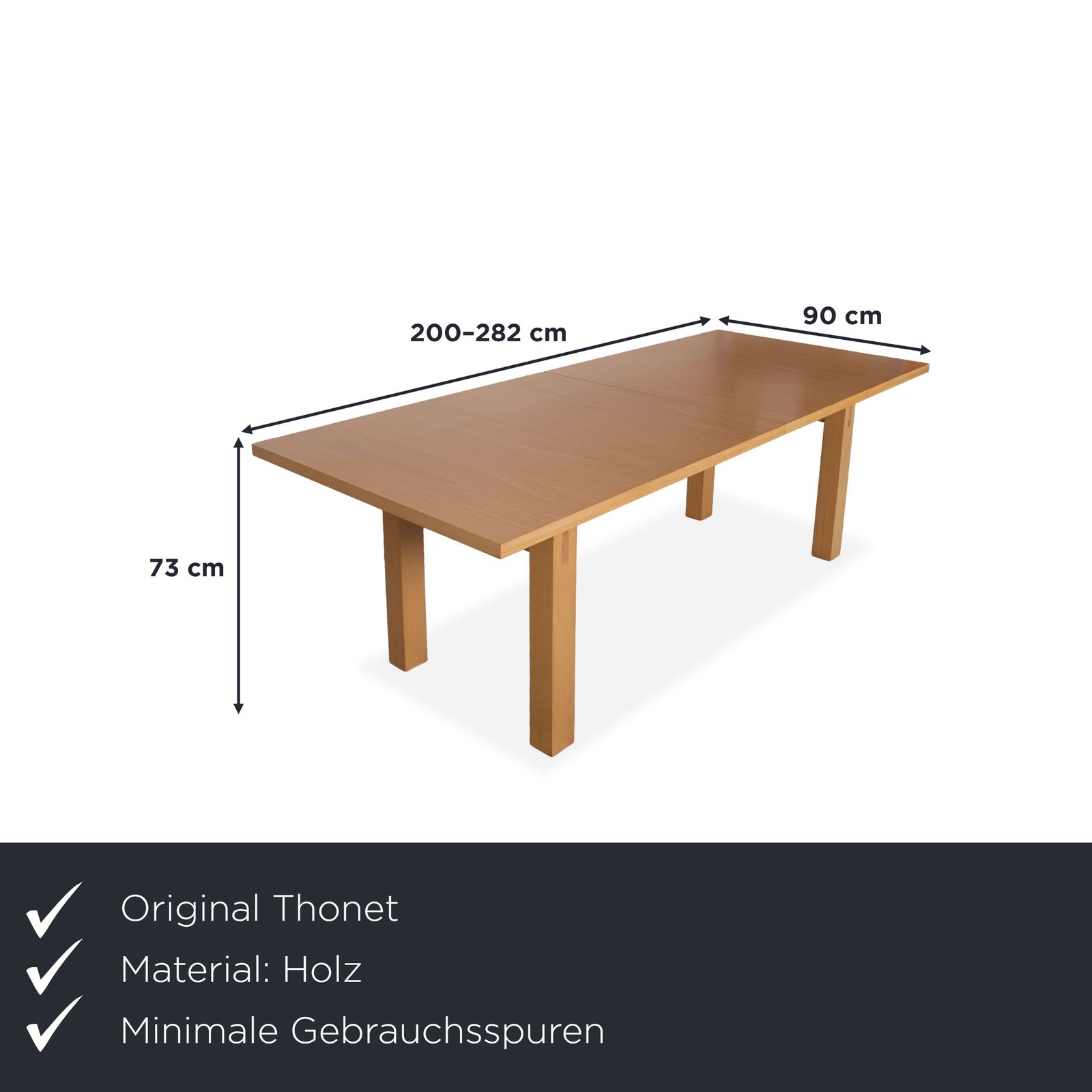 Table à manger Thonet en bois brun, extensible, 200-282 x 90 cm photo furniture