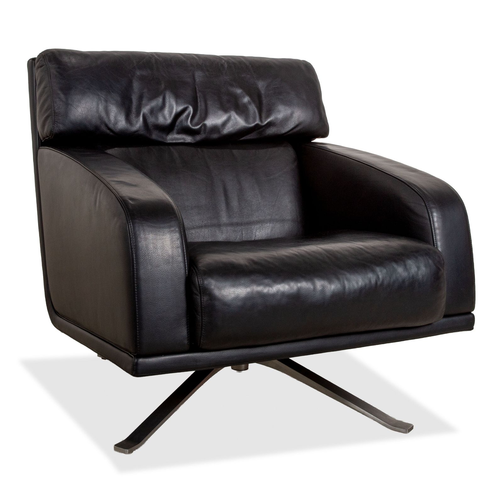 Rolf Benz Leather Armchair Black Executive Chair Metal Swivel Base Swivel Function
