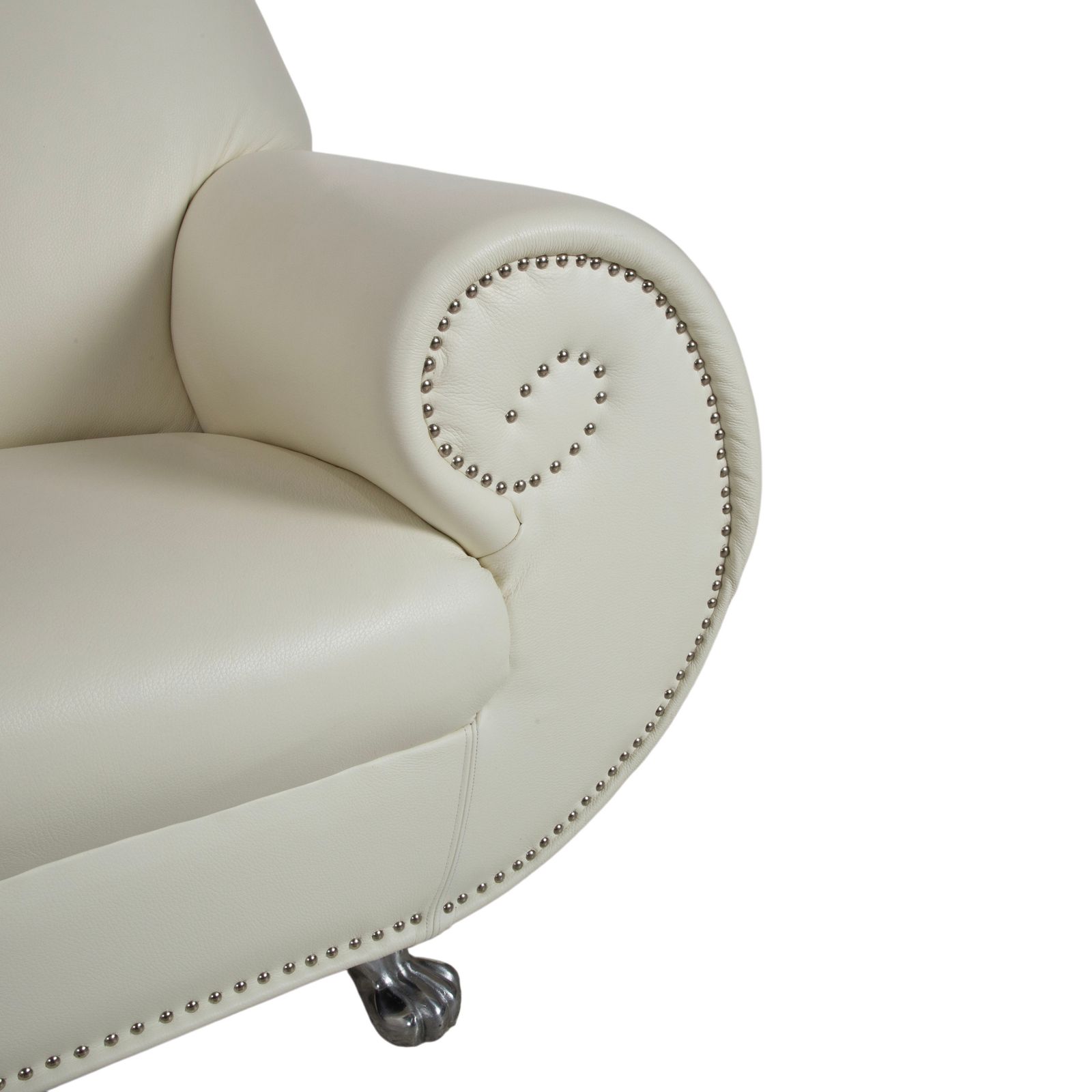 Bretz Gaudi Leather Three Seater Sofa White Cream Beige Silver Lion's Paw Feet Rivets photo for sale