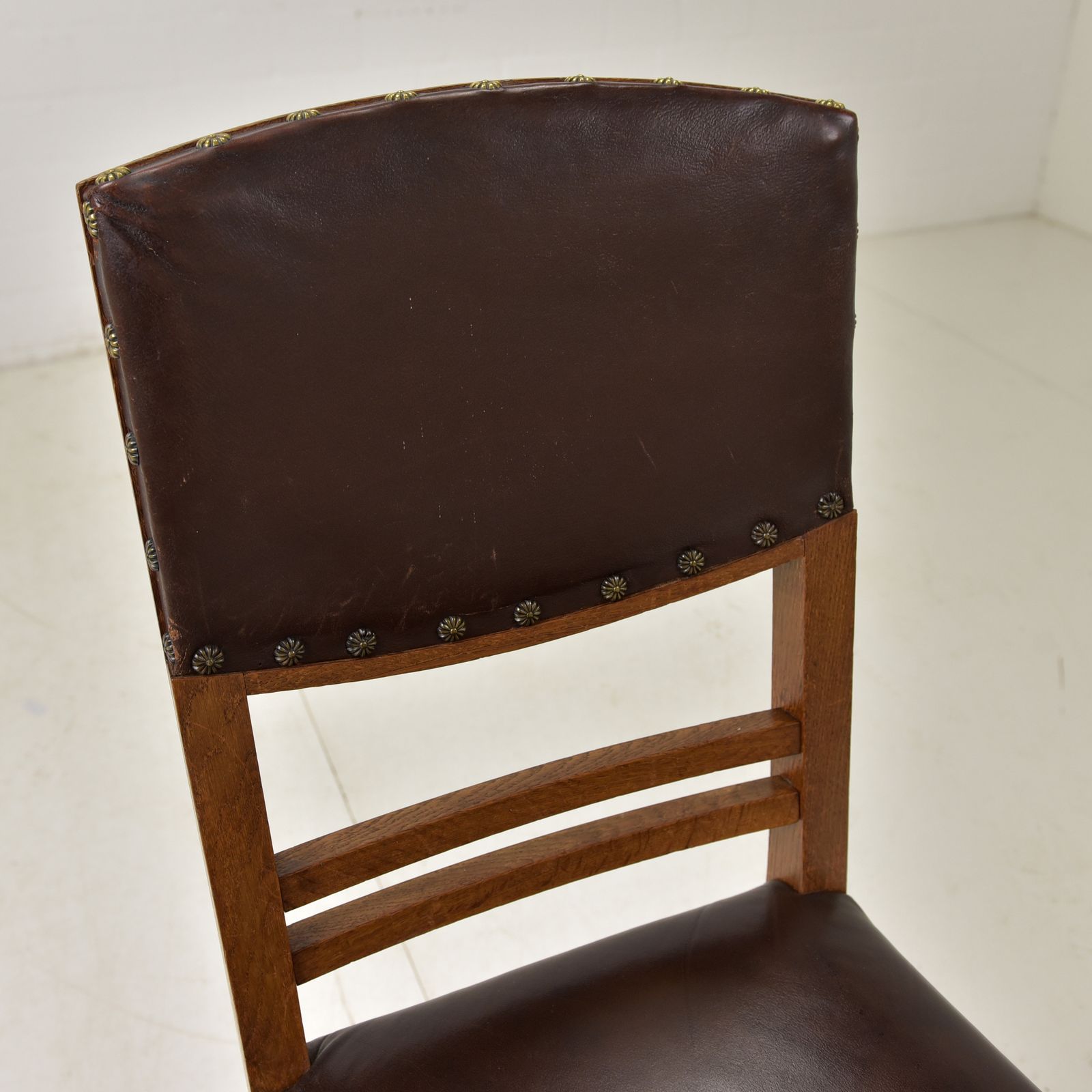 photo for sale Antique! Set Of 5 Restored Art Nouveau Chairs, Solid Oak, Dining Room, Faux Leather