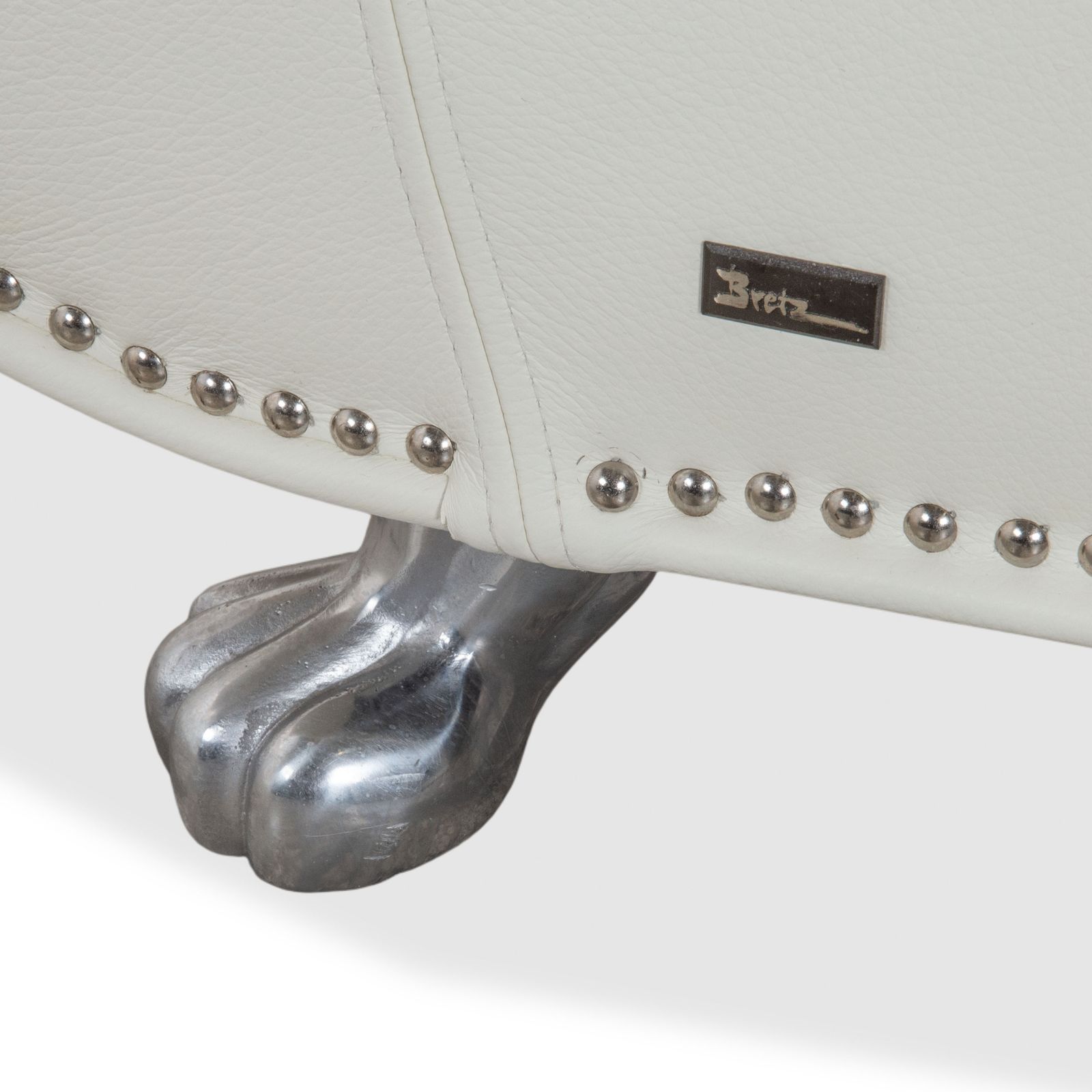 Bretz Gaudi Leather Set 2x Three Seater, Chaiselongue & Ottoman White Cream Beige Silver Lion's Paw Feet Studs photo buy