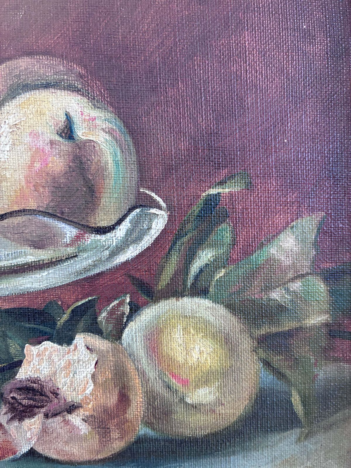 Antique Original Still Life Oil Painting, Fruit Kitchen Art photo vinterior