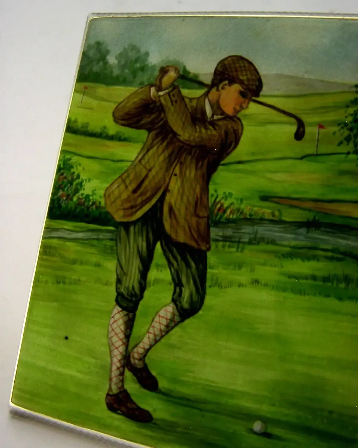 Étui à cigarettes Sampson Mordan en argent sterling et émail peint à la main, motif golf, 1933 photo for sale