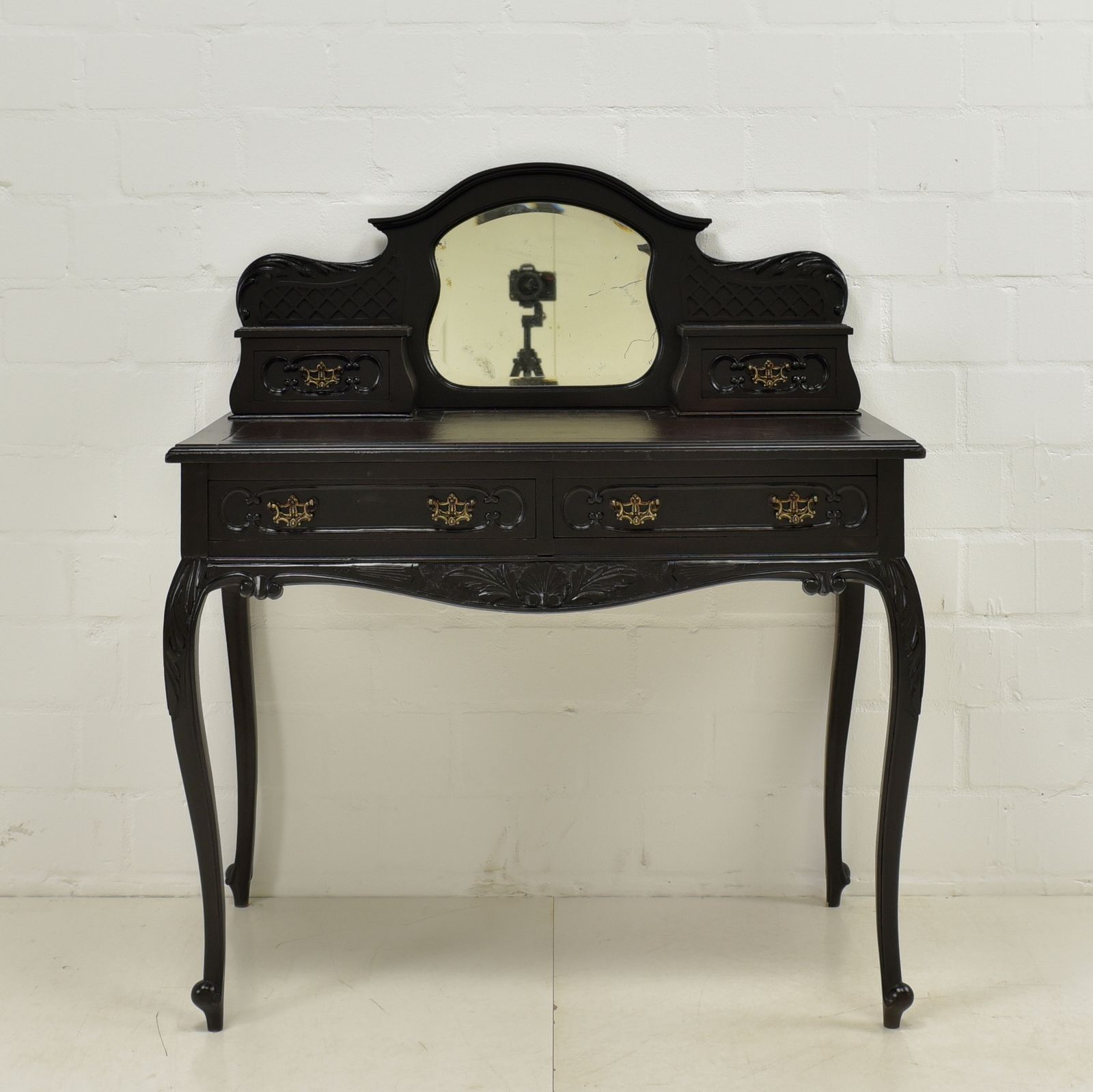 Antique! Restored Mahogany Dressing Table, Black, Rococo Style, Ladies' Desk photo furniture