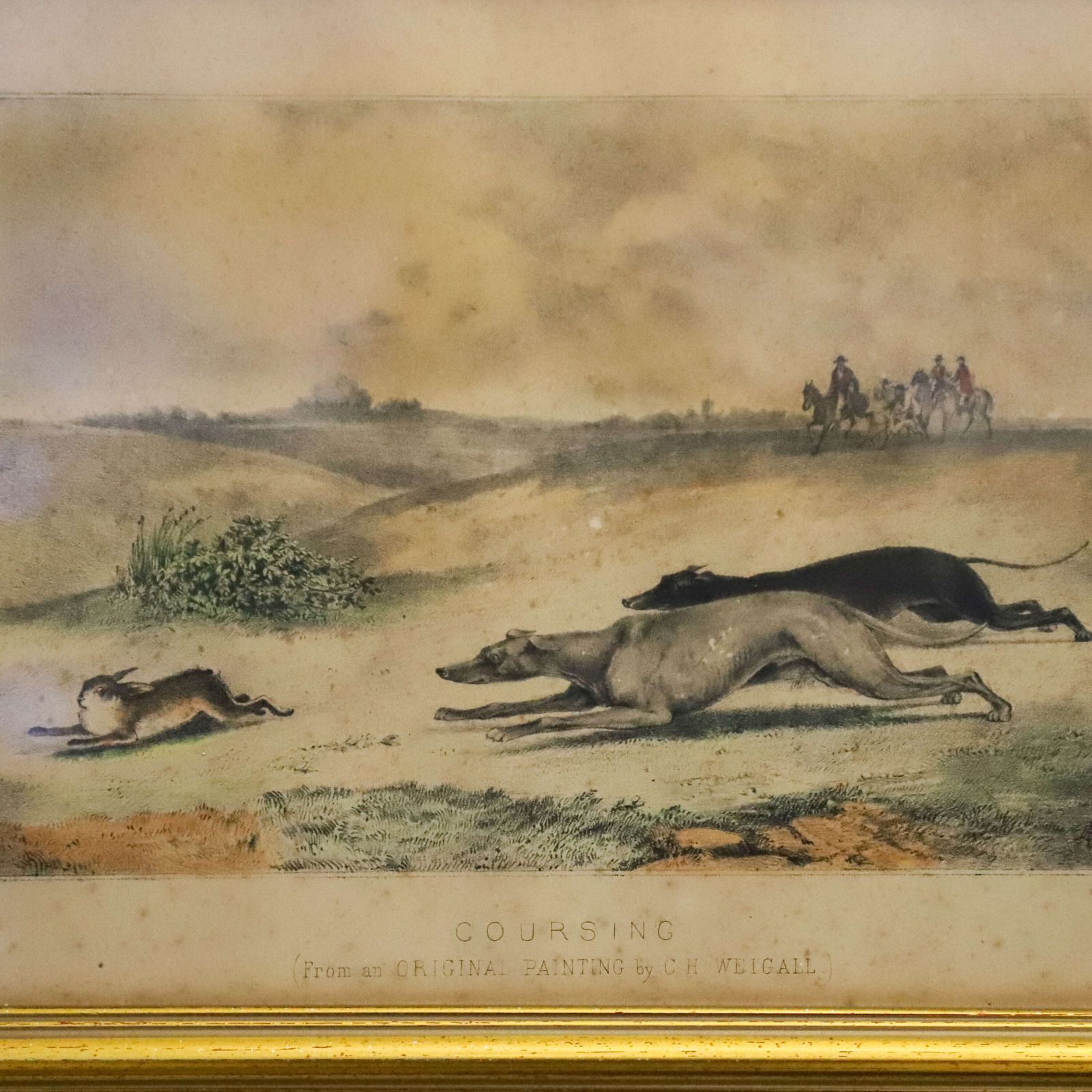 Original 1830s Lithograph   “Hare Coursing” By C. H. Weigall, British Field Sports photo for sale