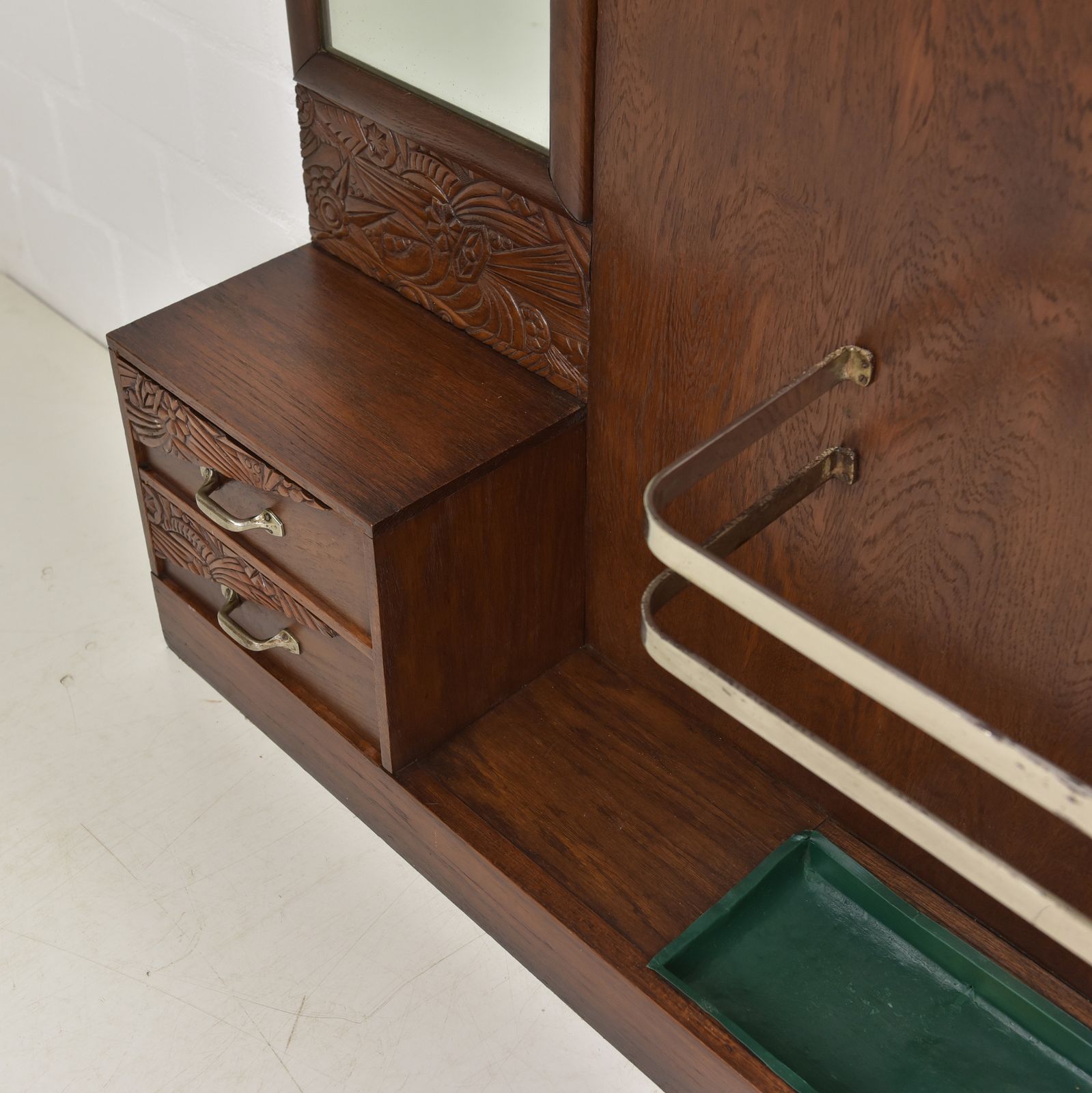 Antique! Asymmetrical Art Deco Wardrobe, Restored Circa 1940, Oak, Chrome, Mirror photo for sale