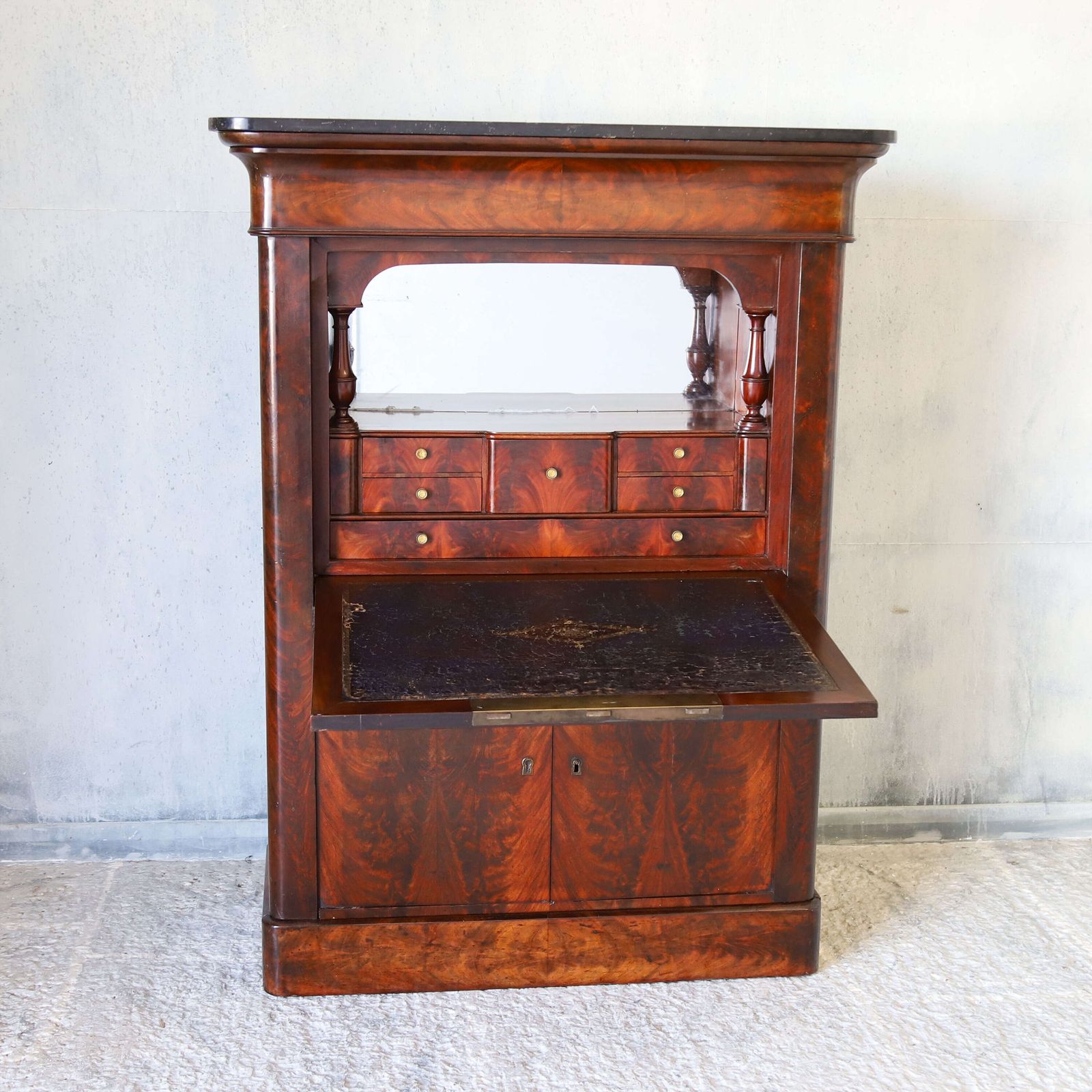 19th C All Original French Secrétaire à Abattant Cabinet   Marble Top & Secret Drawers photo vinterior