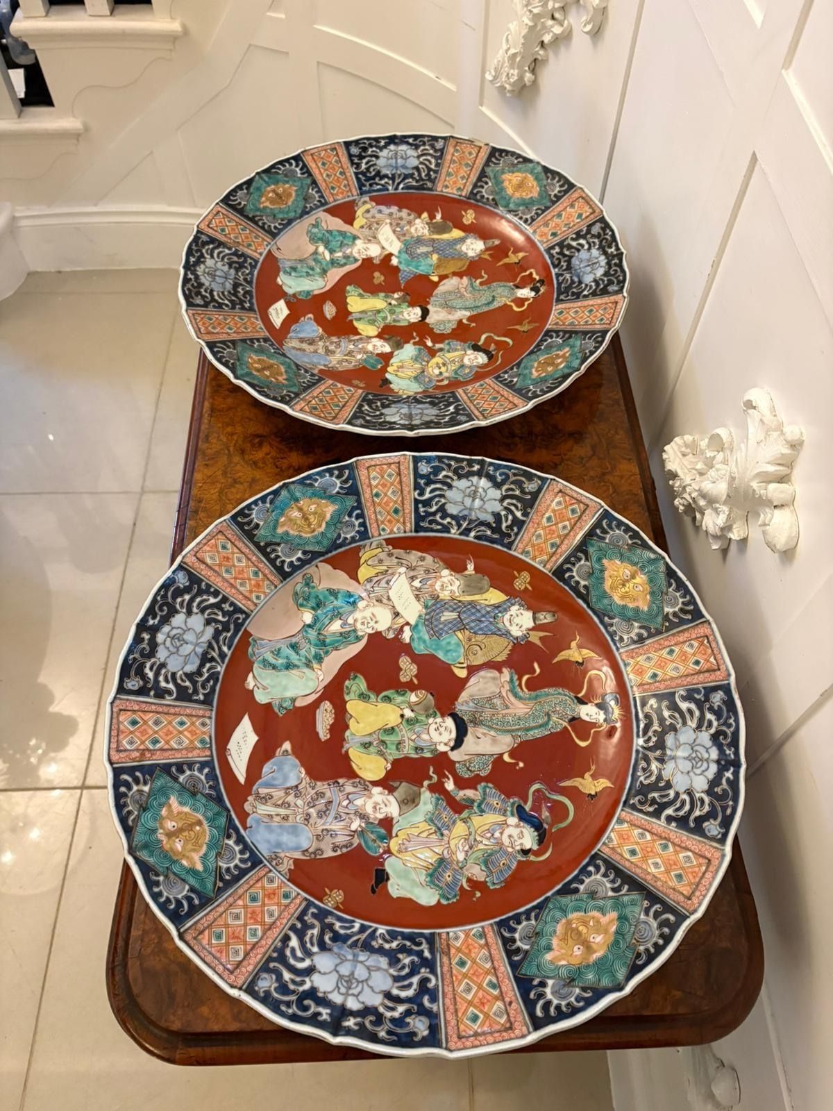 Home Decor Antique Pair Of Large Japanese Imari Porcelain Chargers Depicting The Seven Lucky Gods photo