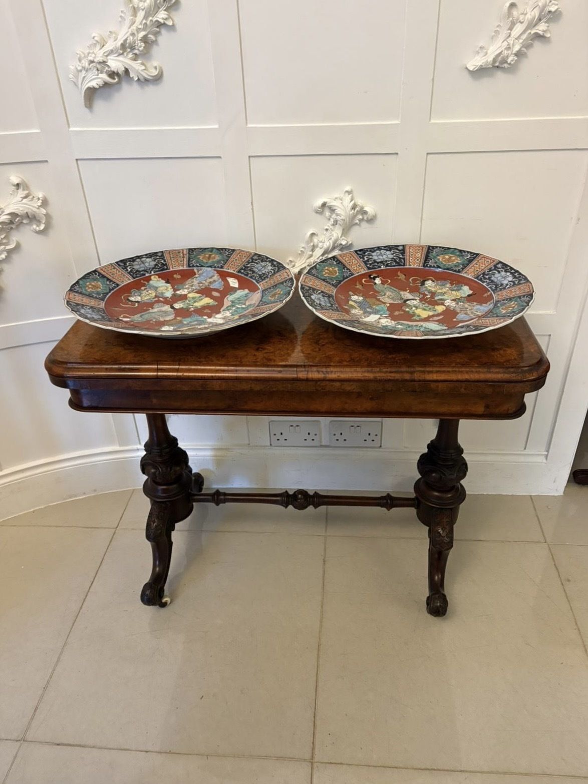 photo buy Antique Pair Of Large Japanese Imari Porcelain Chargers Depicting The Seven Lucky Gods