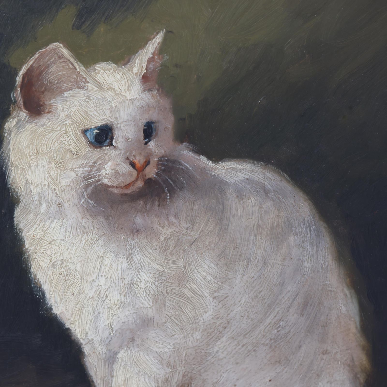 Antique Oil Painting Of A Proud White Cat. photo furniture