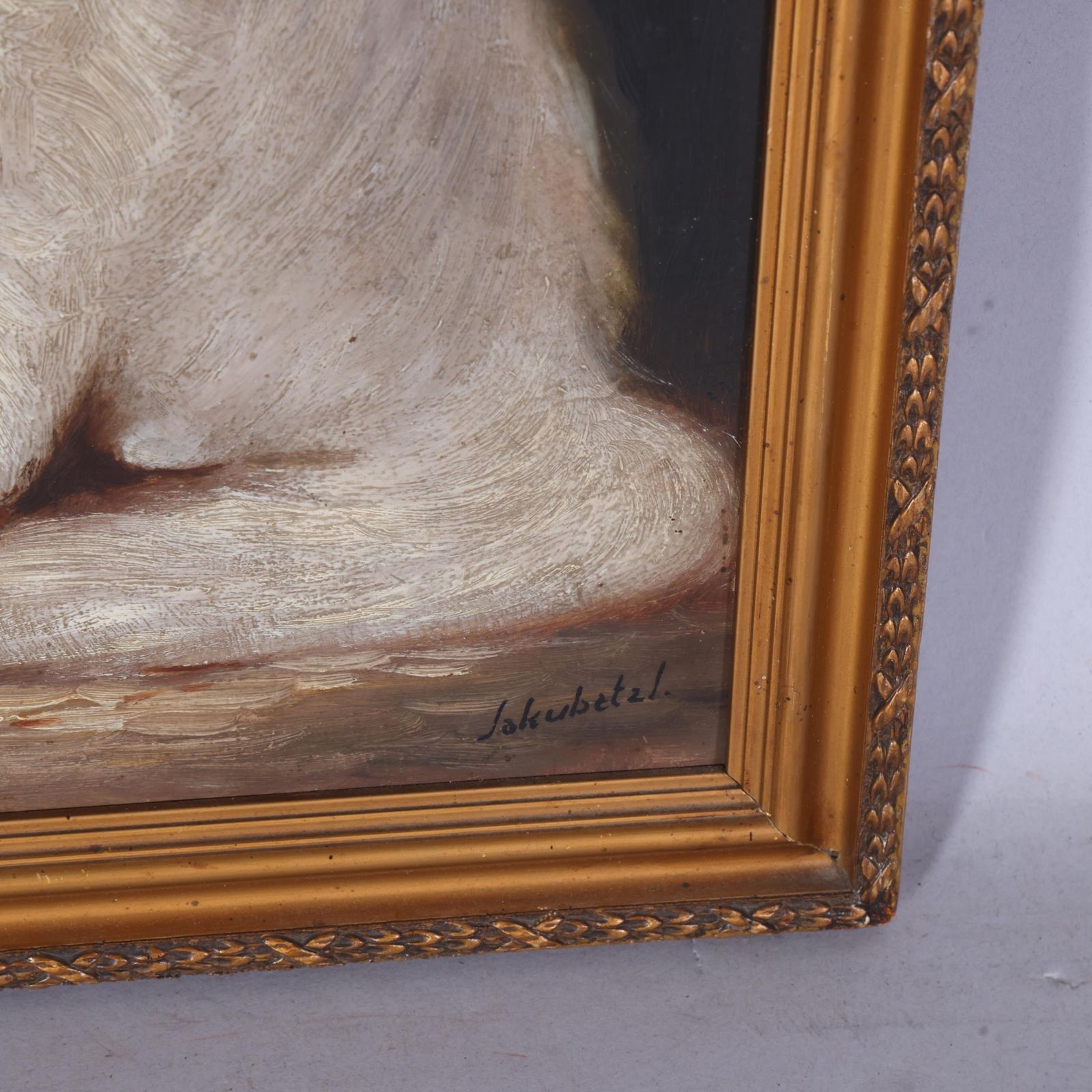 Antique Oil Painting Of A Proud White Cat. photo for sale