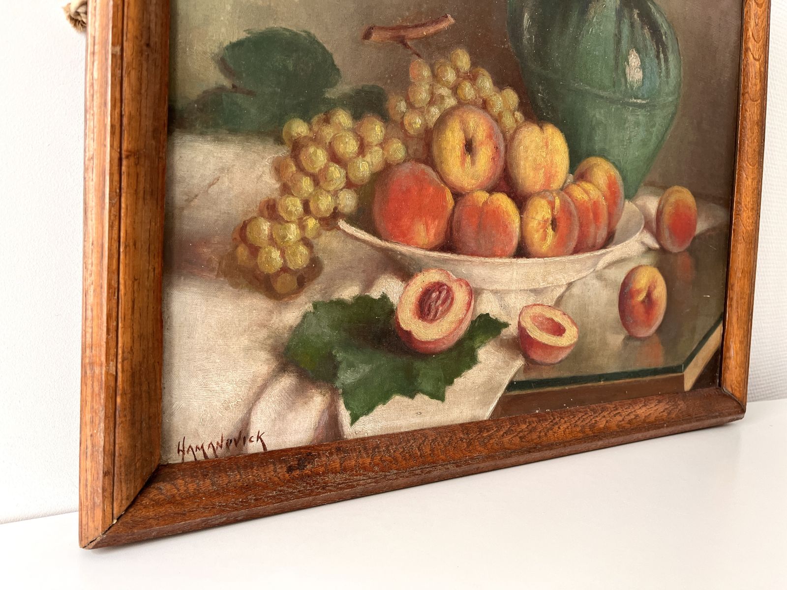 photo vinterior Original 1920's Framed Still Life Oil On Canvas, Antique Fruits Painting Signed By Gaston Hamanovick