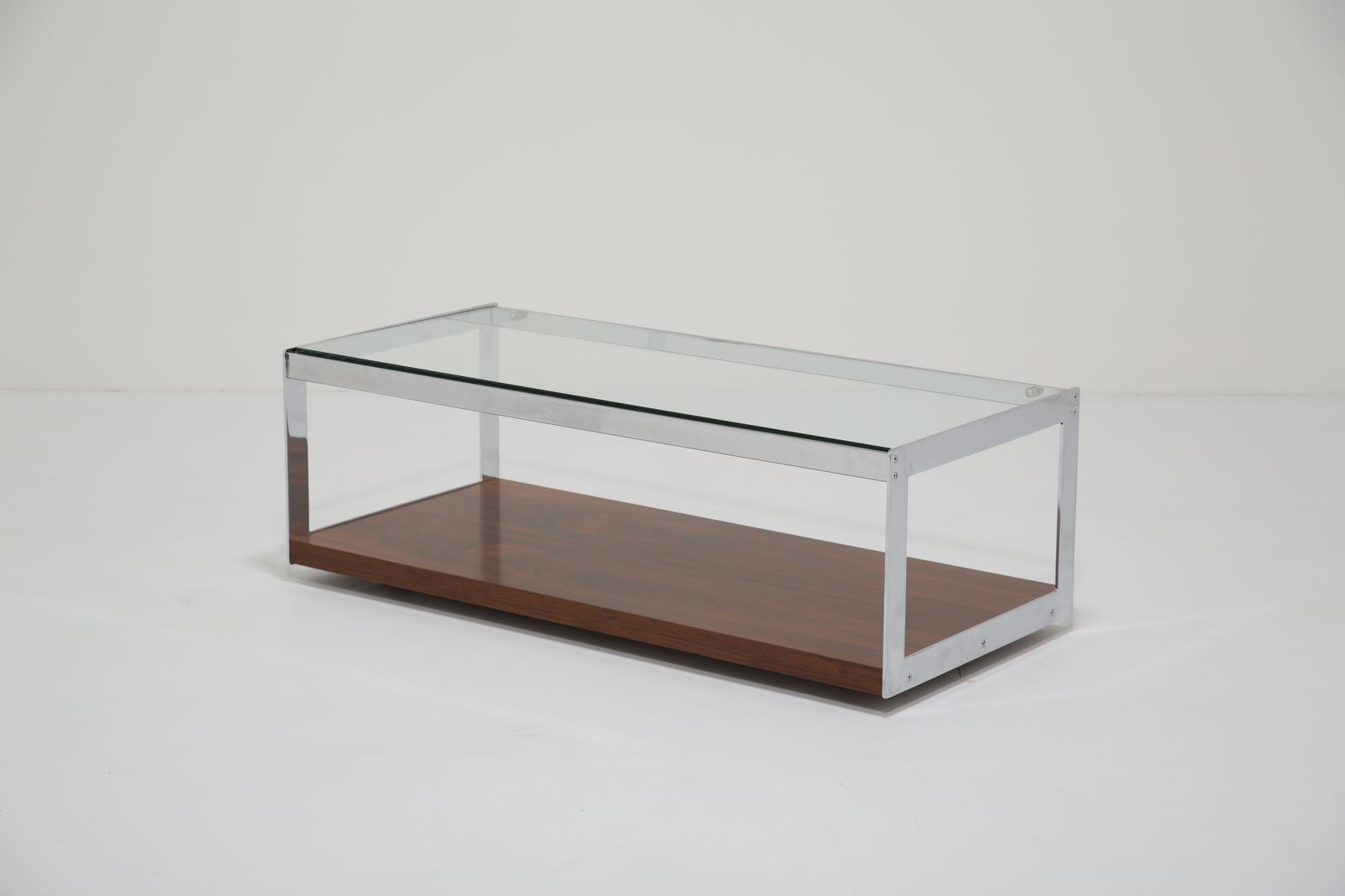 Richard Young For Merrow Associates: Architectural Rosewood, Chrome & Glass Coffee Table, Uk, 1960s