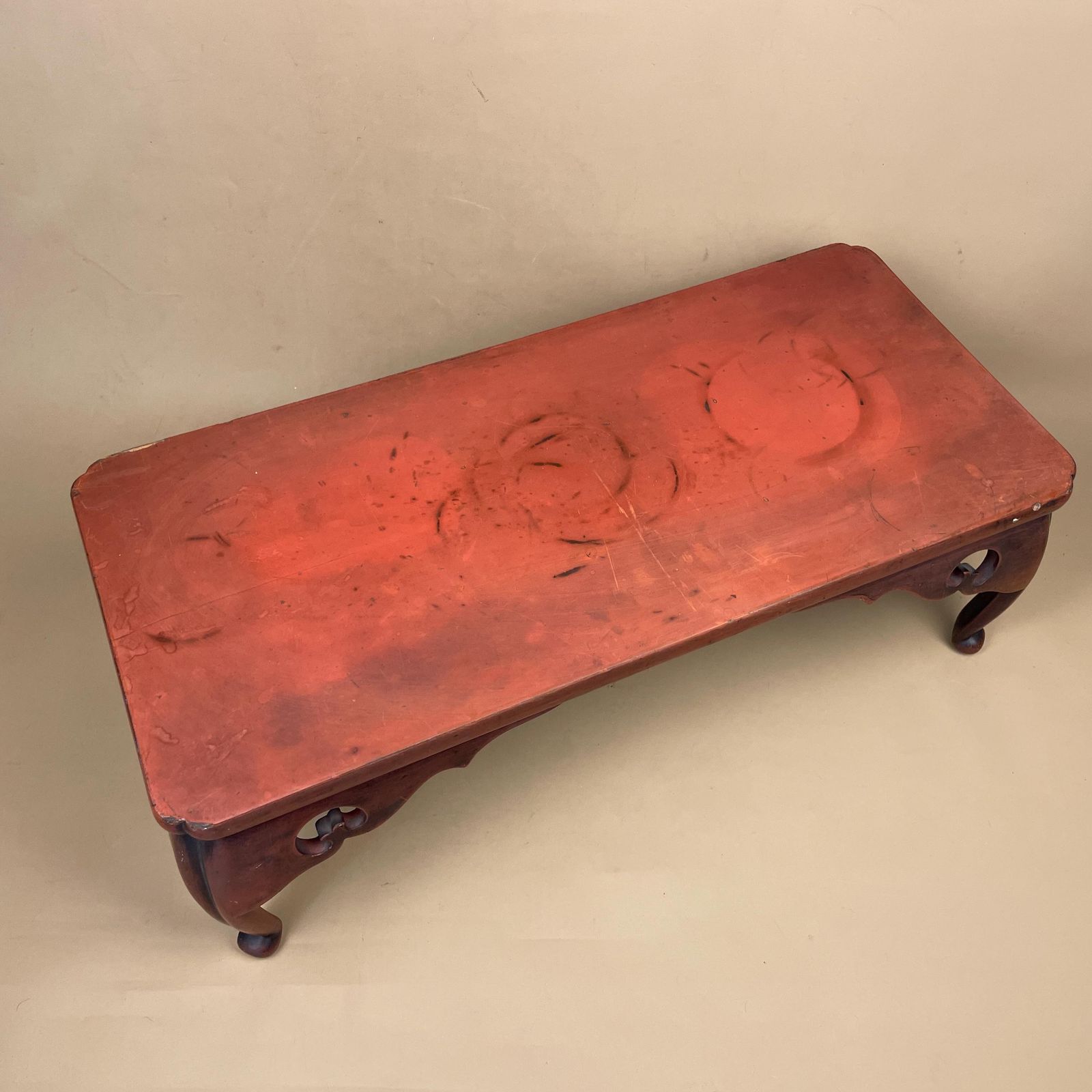 Red Wooden Oriental Low Table Carved Leg Vintage Chinese Style Altar Stand Small Display Table Accent Tea Table photo buy