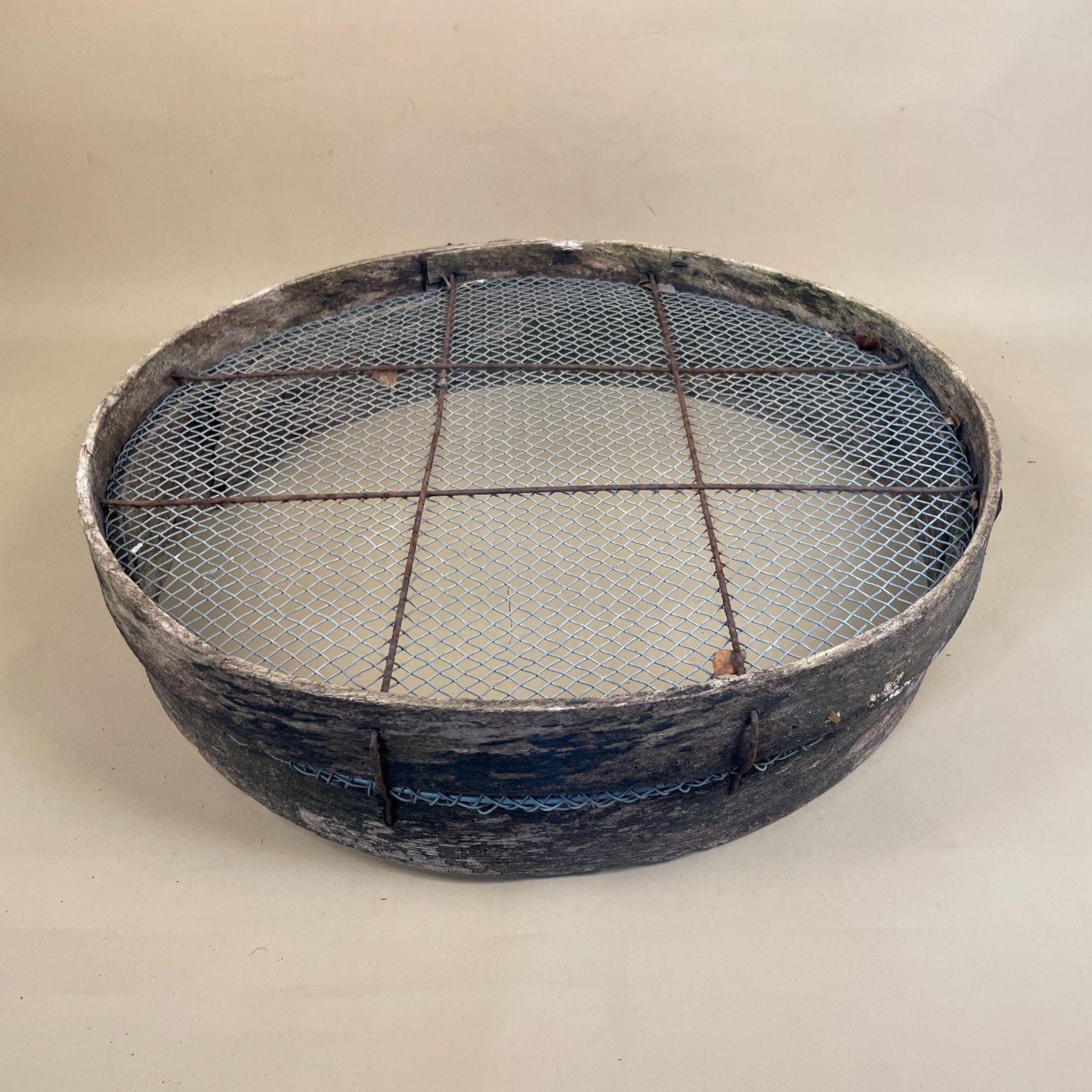 Antique Wooden Grain Sifter Sieve Metal Mesh Rustic Round Farmhouse Drying Tray Vintage Cottage Garden Decor