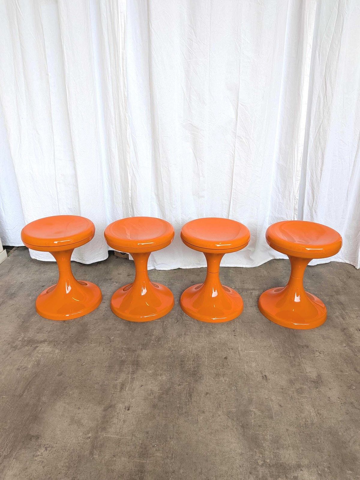 Set Of 4 Vintage Mushroom Stools, Retro Orange 1960s Space Age Meblo Jurček