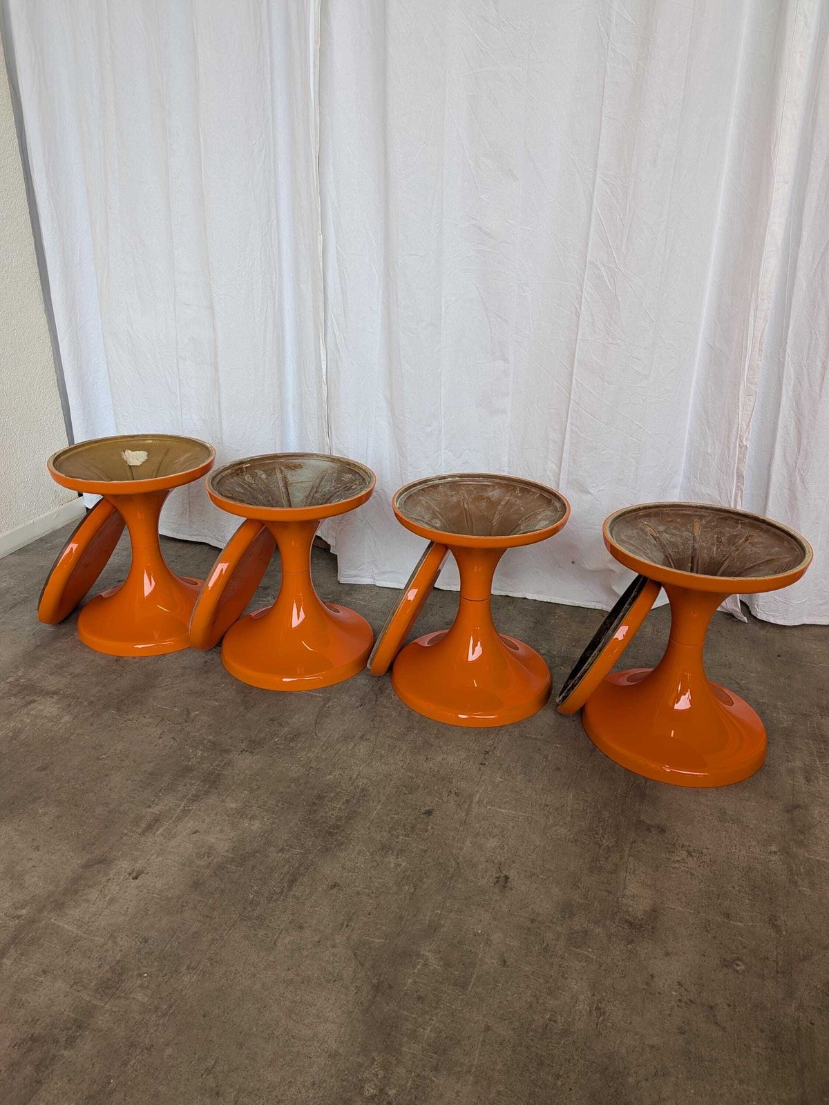 Set Of 4 Vintage Mushroom Stools, Retro Orange 1960s Space Age Meblo Jurček photo for sale