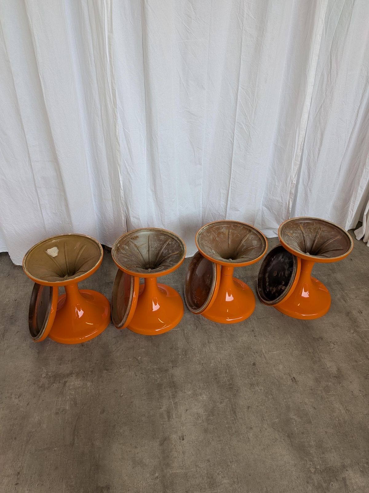 Set Of 4 Vintage Mushroom Stools, Retro Orange 1960s Space Age Meblo Jurček photo Furniture