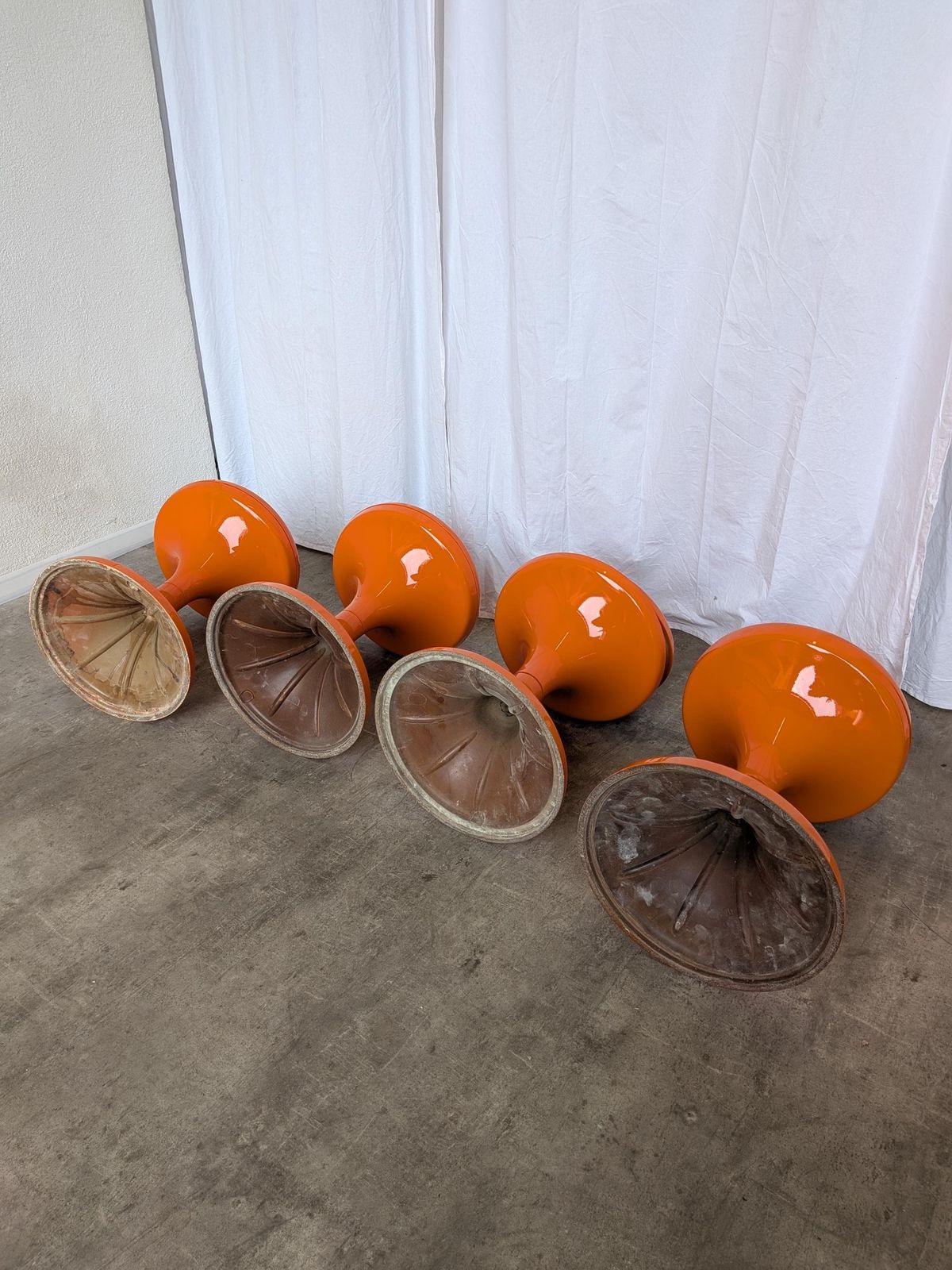 Set Of 4 Vintage Mushroom Stools, Retro Orange 1960s Space Age Meblo Jurček photo 1047.0