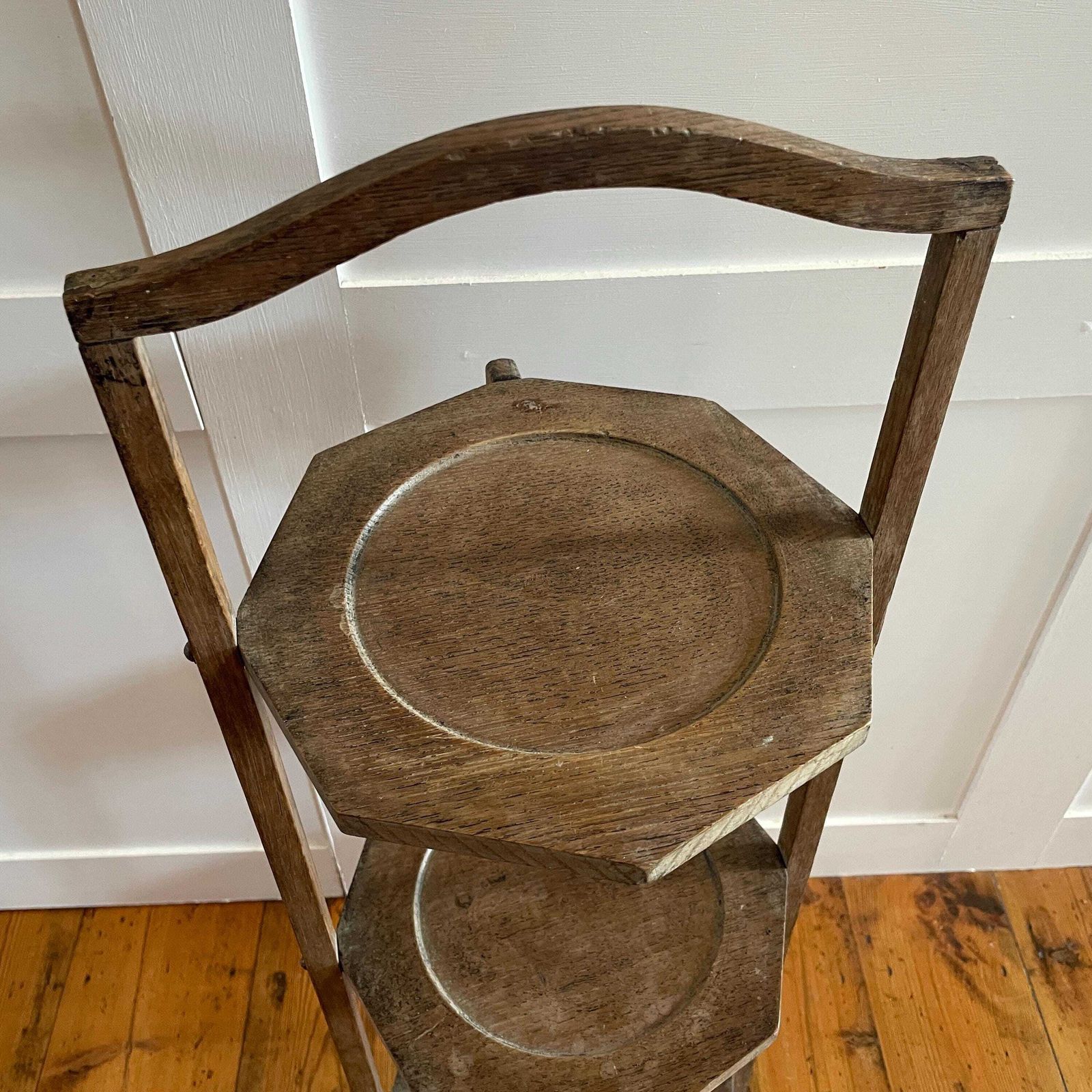 Edwardian Folding Cake Stand 3 Tier Display Stand Kitchen Bakery Octagon Trays Early 1900's Antique Kitchen Bakery Display Plant Stand photo Home Decor