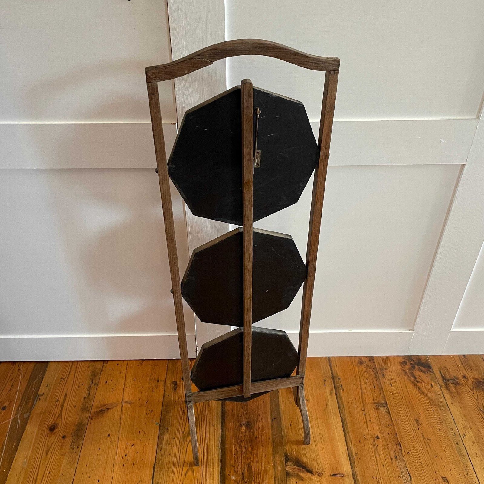 139.0 Edwardian Folding Cake Stand 3 Tier Display Stand Kitchen Bakery Octagon Trays Early 1900's Antique Kitchen Bakery Display Plant Stand photo