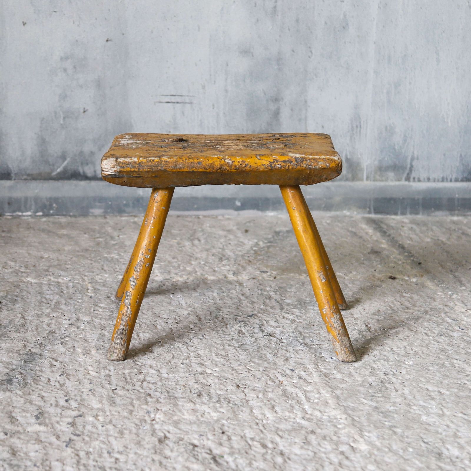 19th Century Eastern European Milking Stool In Original Ochre Paint photo furniture