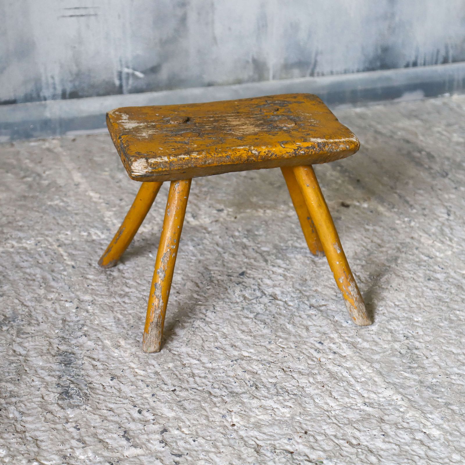 19th Century Eastern European Milking Stool In Original Ochre Paint photo for sale
