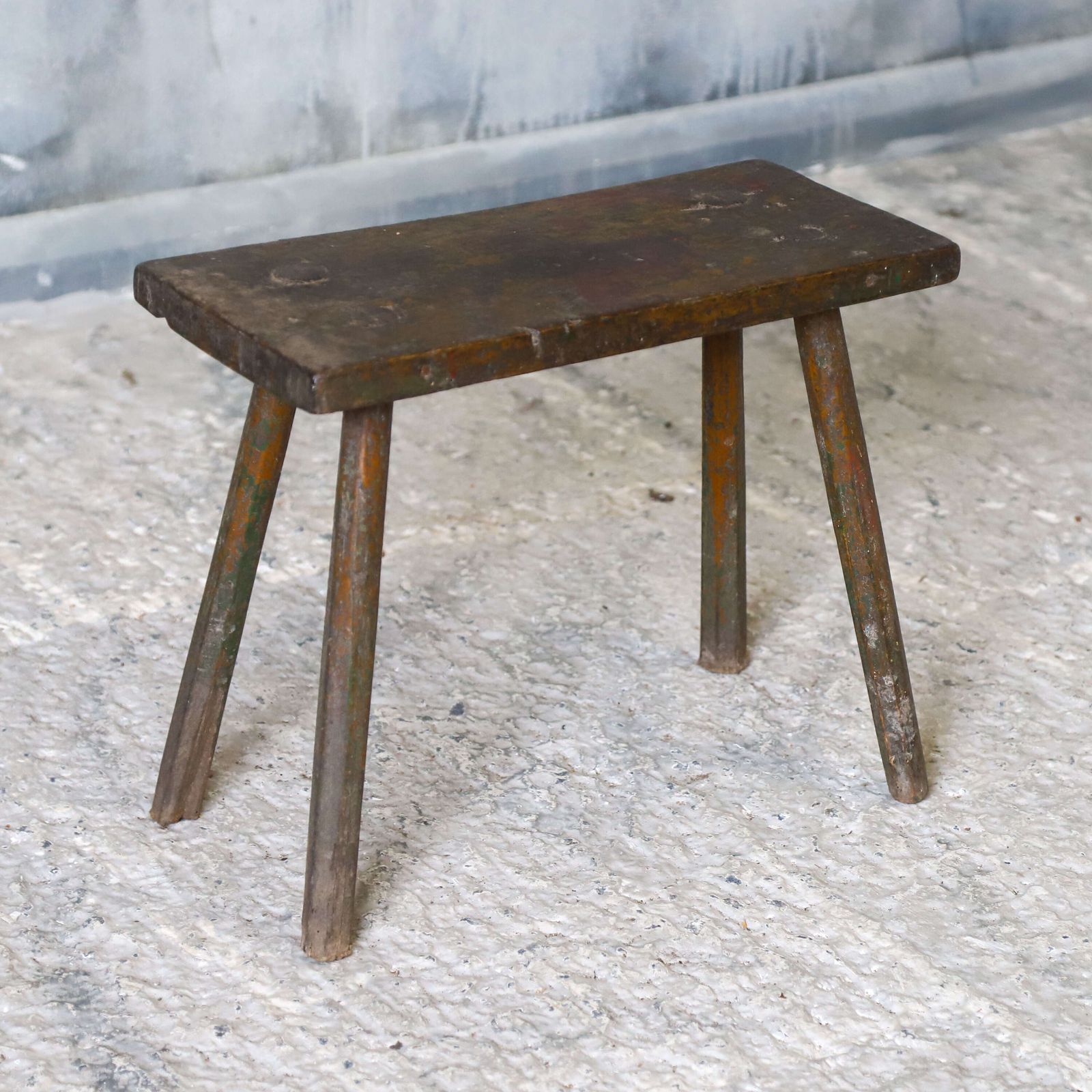 19th Century Eastern European Milking Stool In Original Green Paint photo Furniture