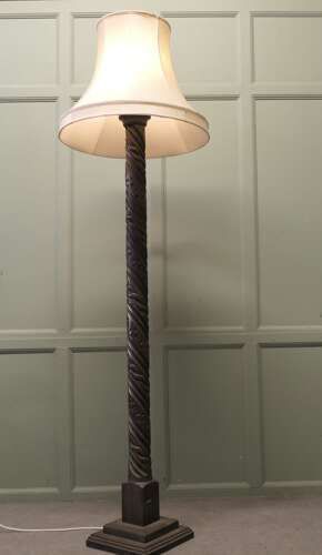 Gothic Carved Oak Floor Standing Standard Lamp A Skilfully Turned And Carved Piece photo for sale