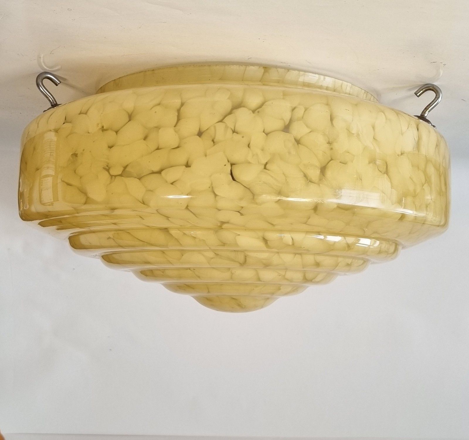Vintage 1930's Art Deco Stepped Ceiling Fly Catcher Marbled Glass Light Shade