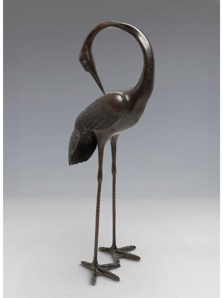 A Pair Of Monumental Japanese Bronze Cranes, Meiji Period (1868–1912) photo vintage