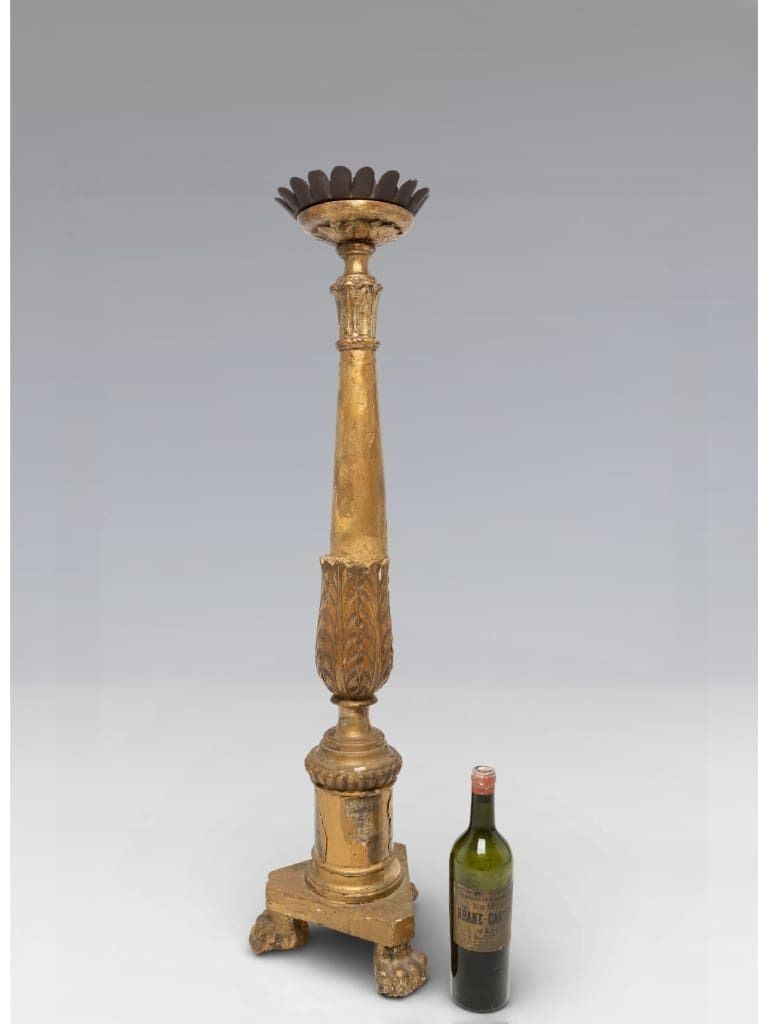A Continental Naïve Giltwood Pricket Candlestick, 19th Century photo Home Decor