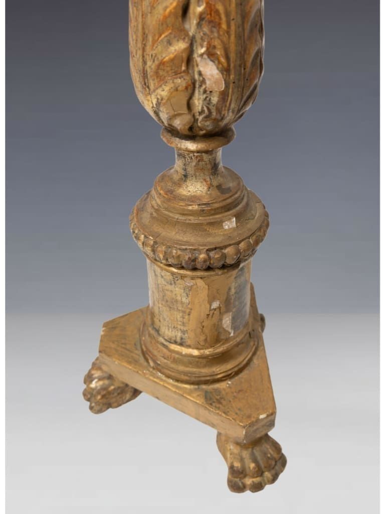 photo furniture A Continental Naïve Giltwood Pricket Candlestick, 19th Century