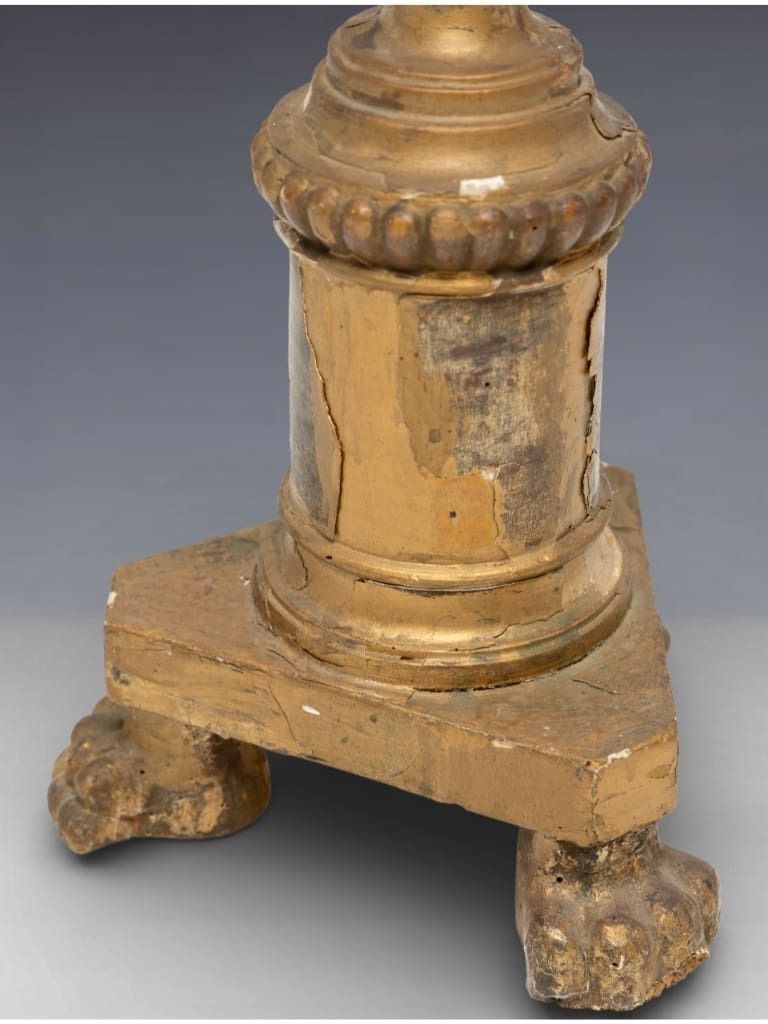 595.0 A Continental Naïve Giltwood Pricket Candlestick, 19th Century photo