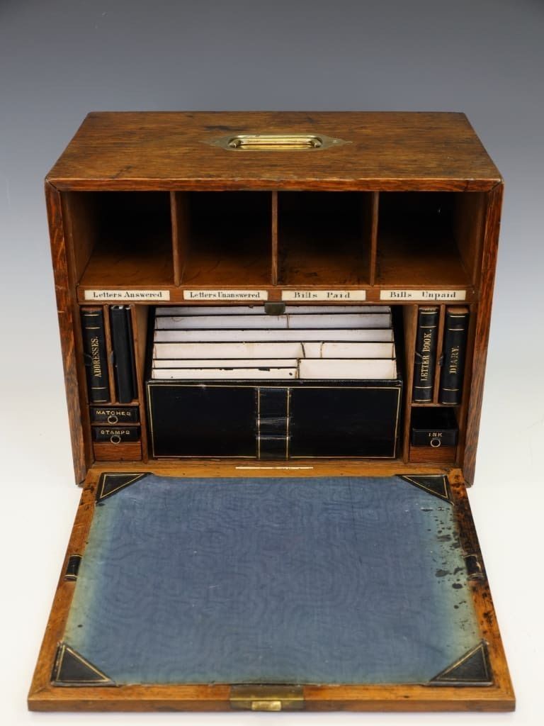 Houghton & Sons Oak Campaign Stationery & Dispatch Chest photo for sale