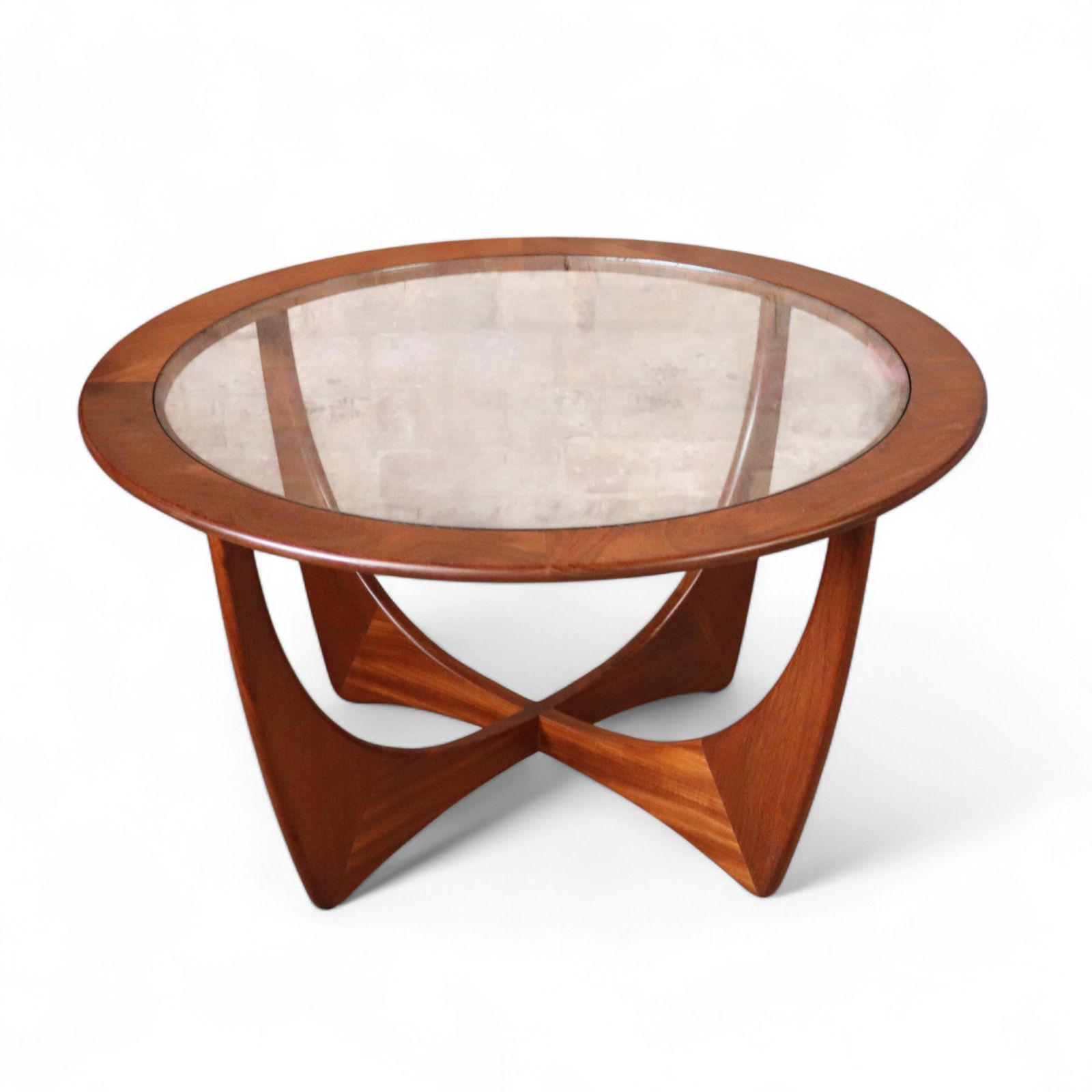 Mid Century G Plan Astro Round Teak Glass Top Coffee Table V.Wilkins Vintage