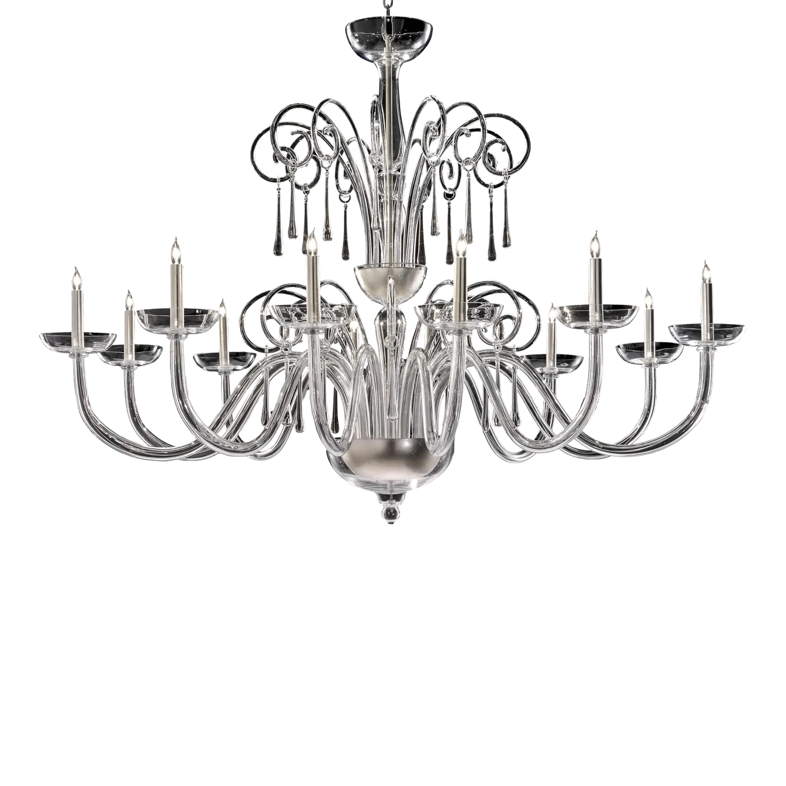 Huge Venetian Elegant Transparent “Curls” Murano Glass Chandelier