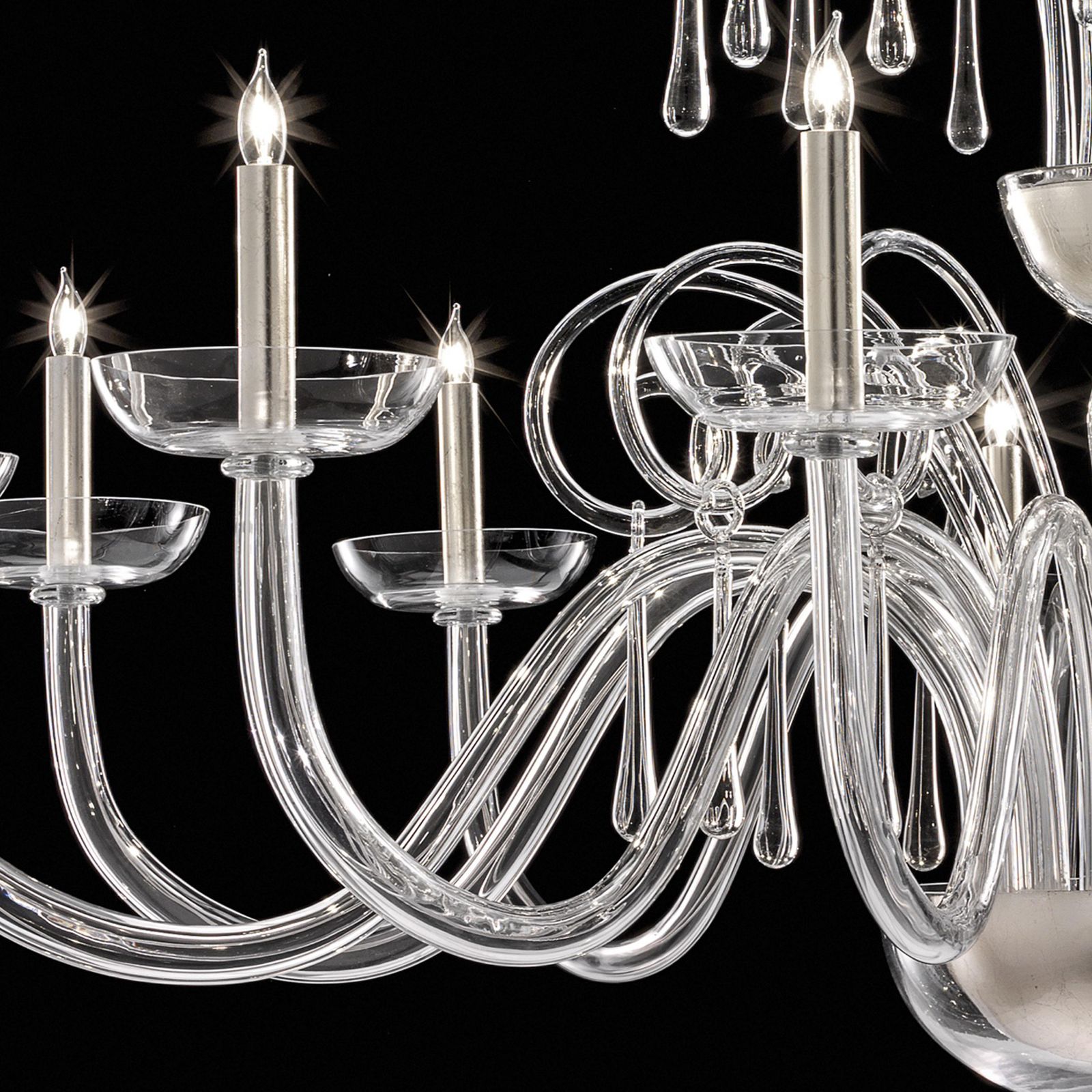 Huge Venetian Elegant Transparent “Curls” Murano Glass Chandelier photo Lighting